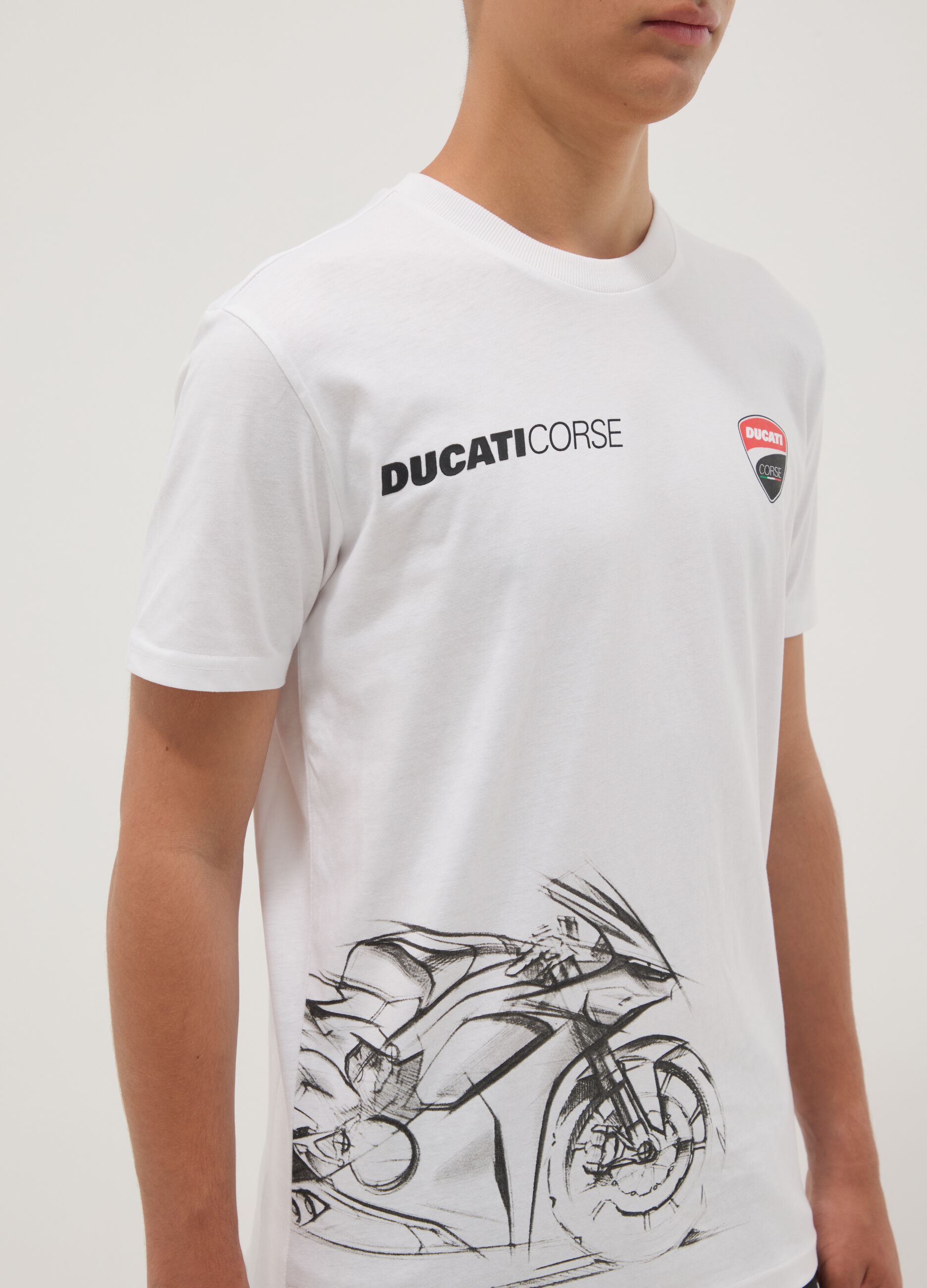 T-shirt bianca a maniche corte in misto cotone per ragazzo relaxed fit