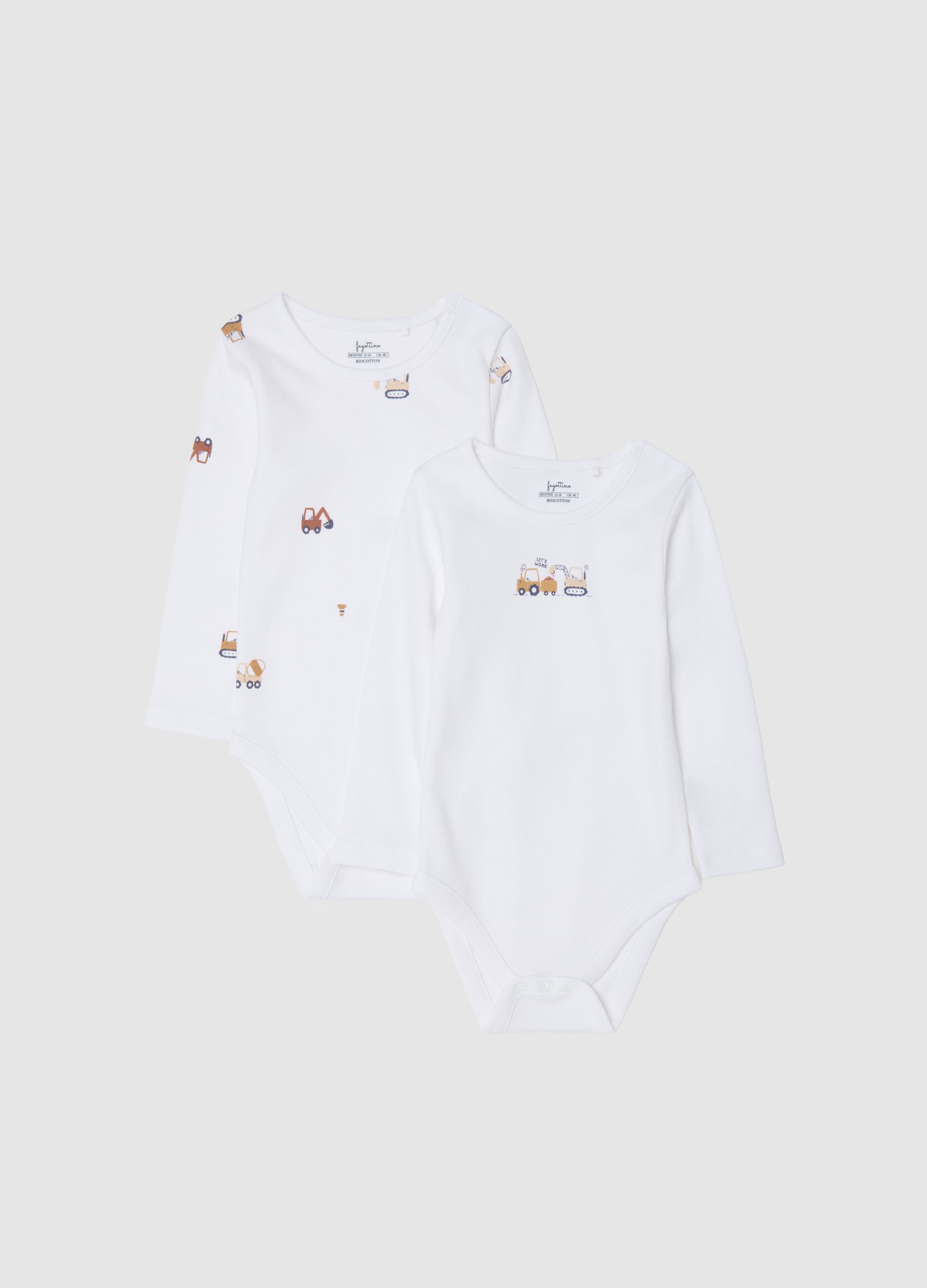 Newborn girl's bi-pack bodysuits in pure white cotton