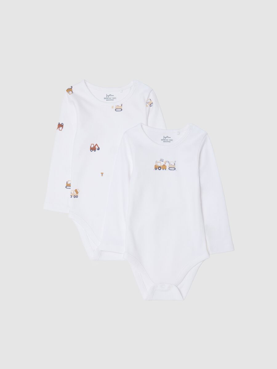 Newborn girl's bi-pack bodysuits in pure white cotton_0