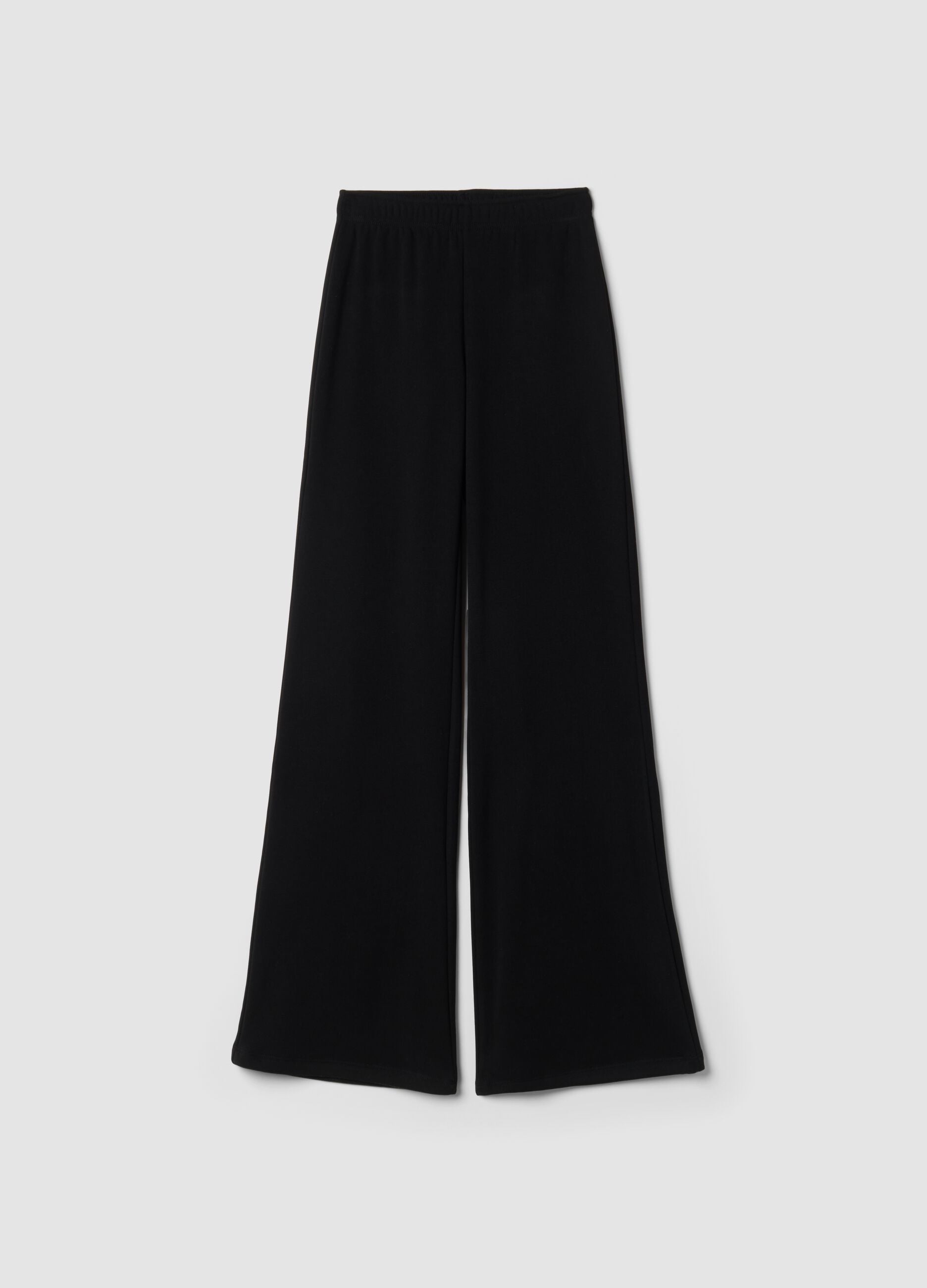 Pantaloni flare neri in viscosa elasticizzata con strass