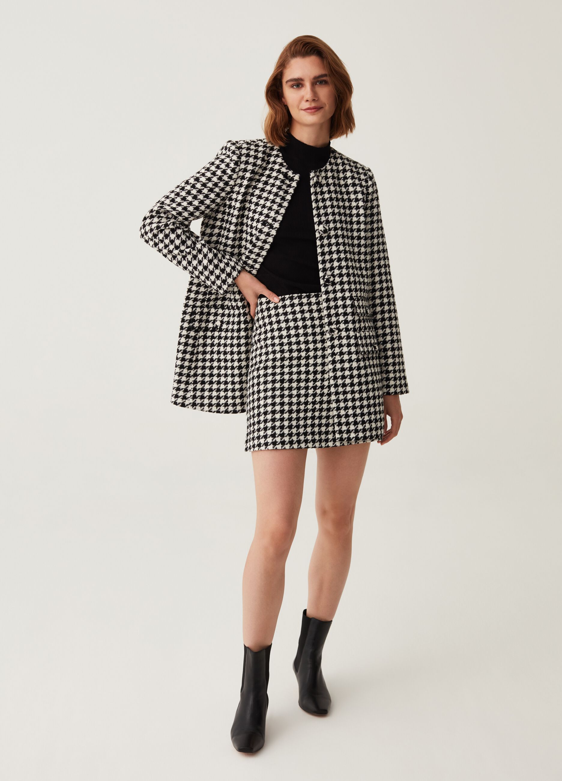Minigonna in tweed fantasia pied de poule