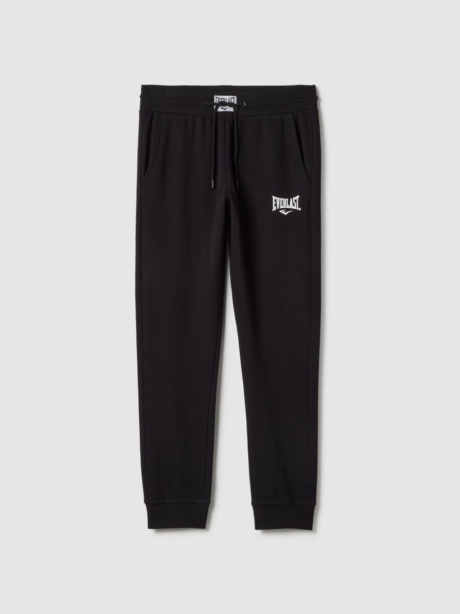Black Cotton Blend Regular Fit Jogger Pants with Everlast Logo_4