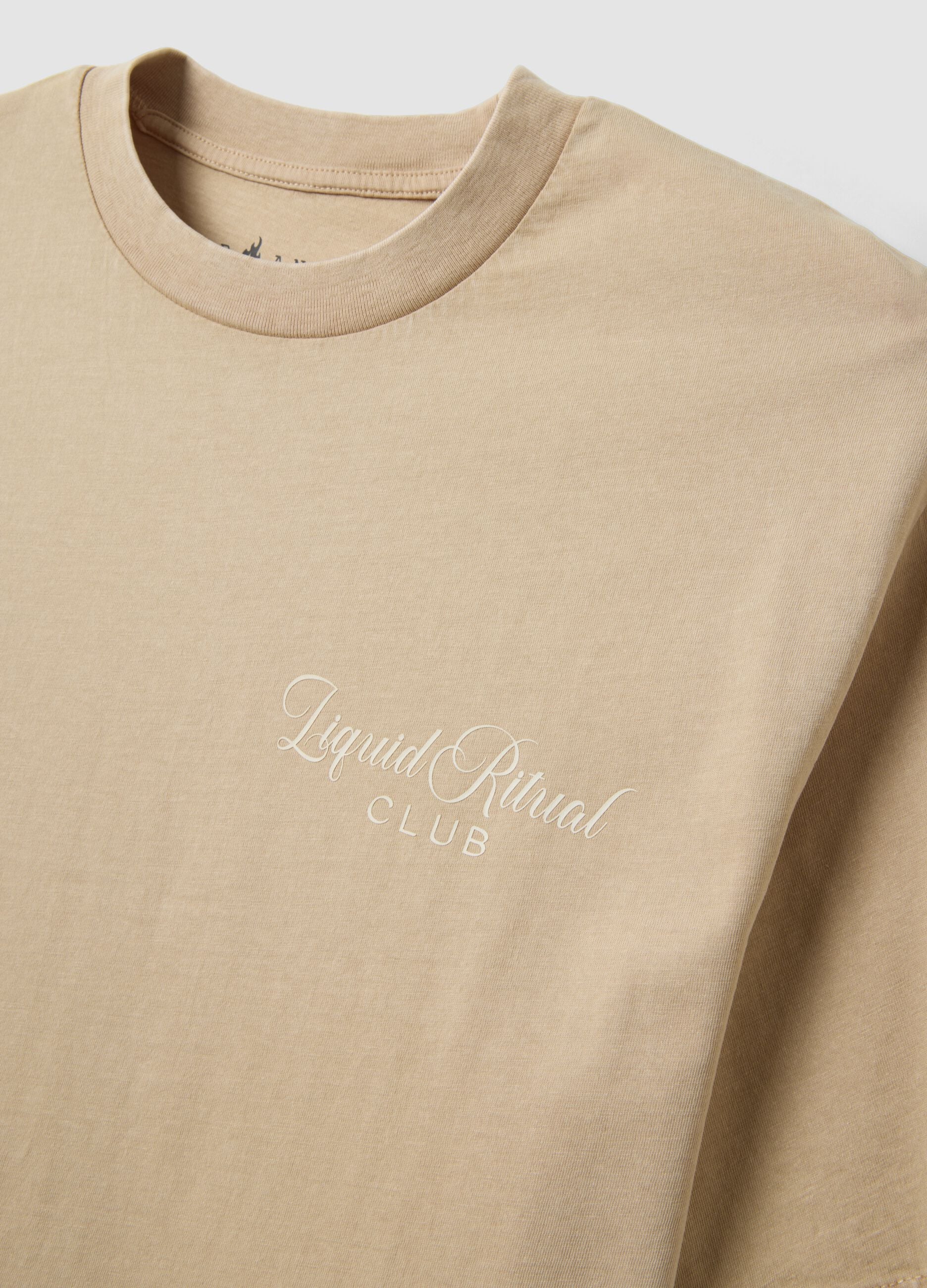 Beige short-sleeve pure cotton T-shirt