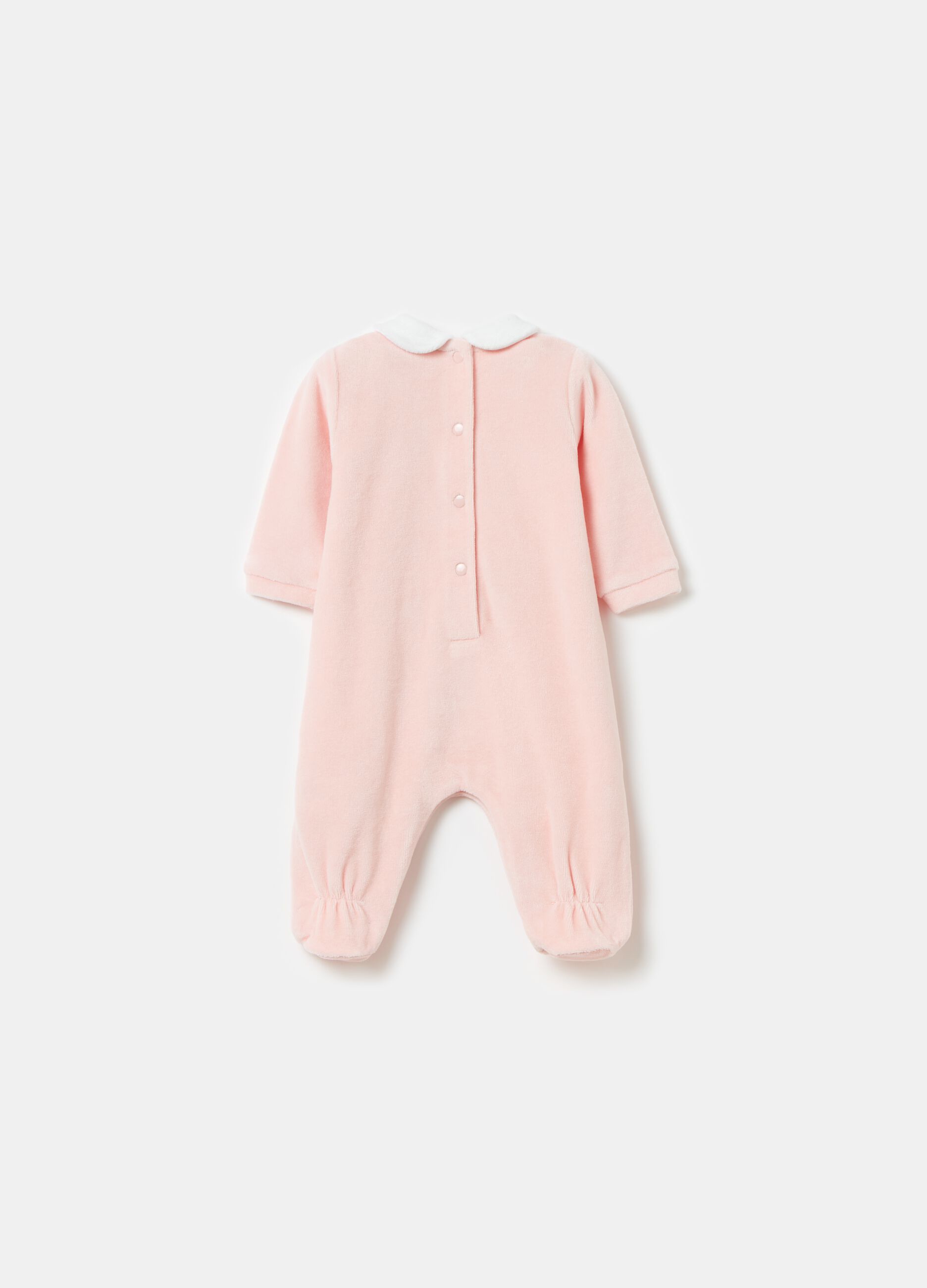 Velour onesie with animal print embroidery