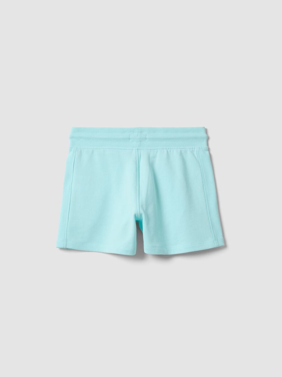 Shorts azzurri in puro cotone organico da ragazza con vita elasticizzata_1