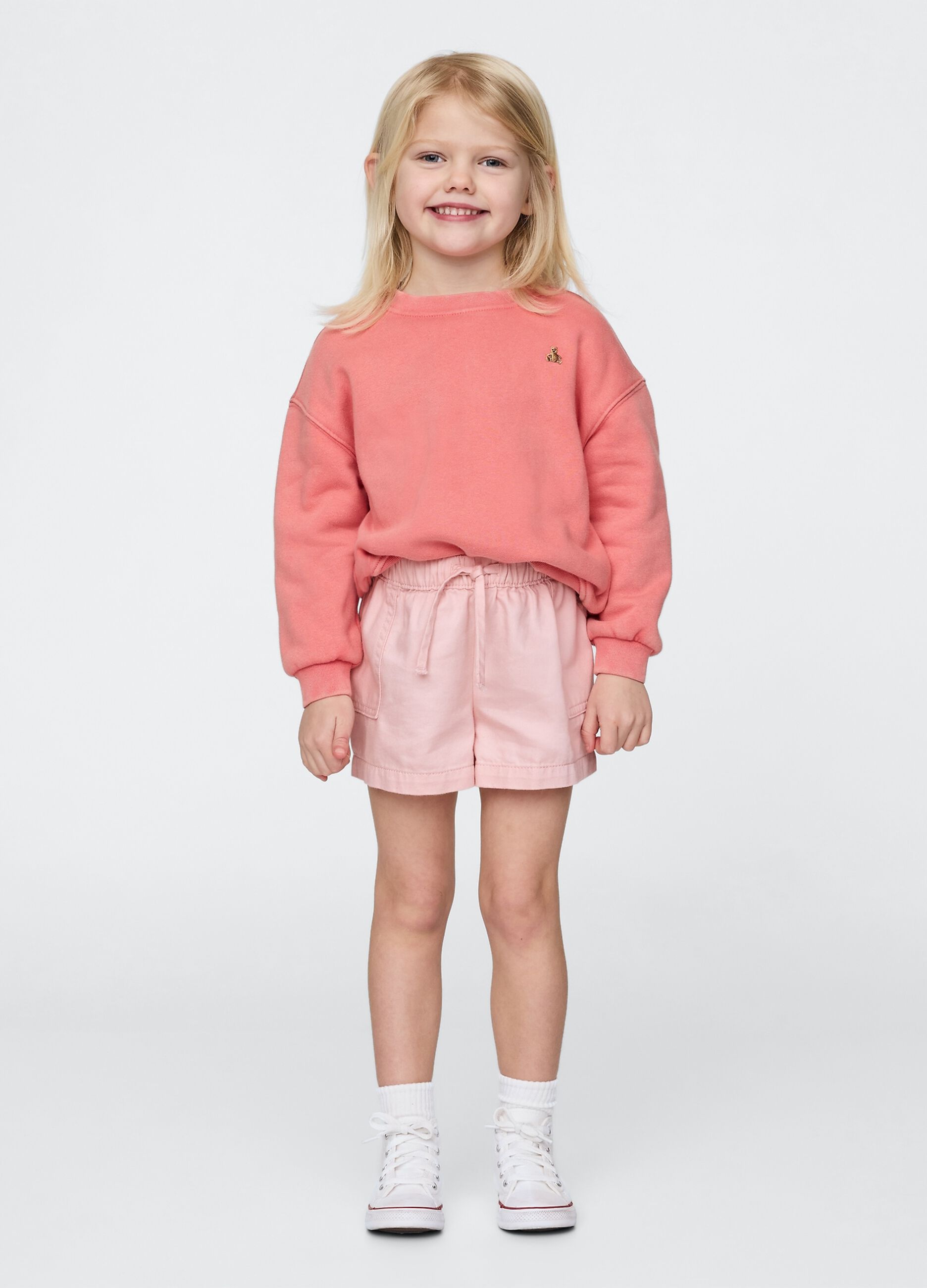 Pink children's shorts with drawstring