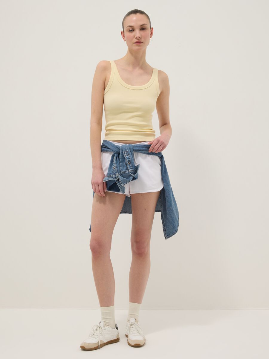 Yellow ribbed stretch cotton tank top_2