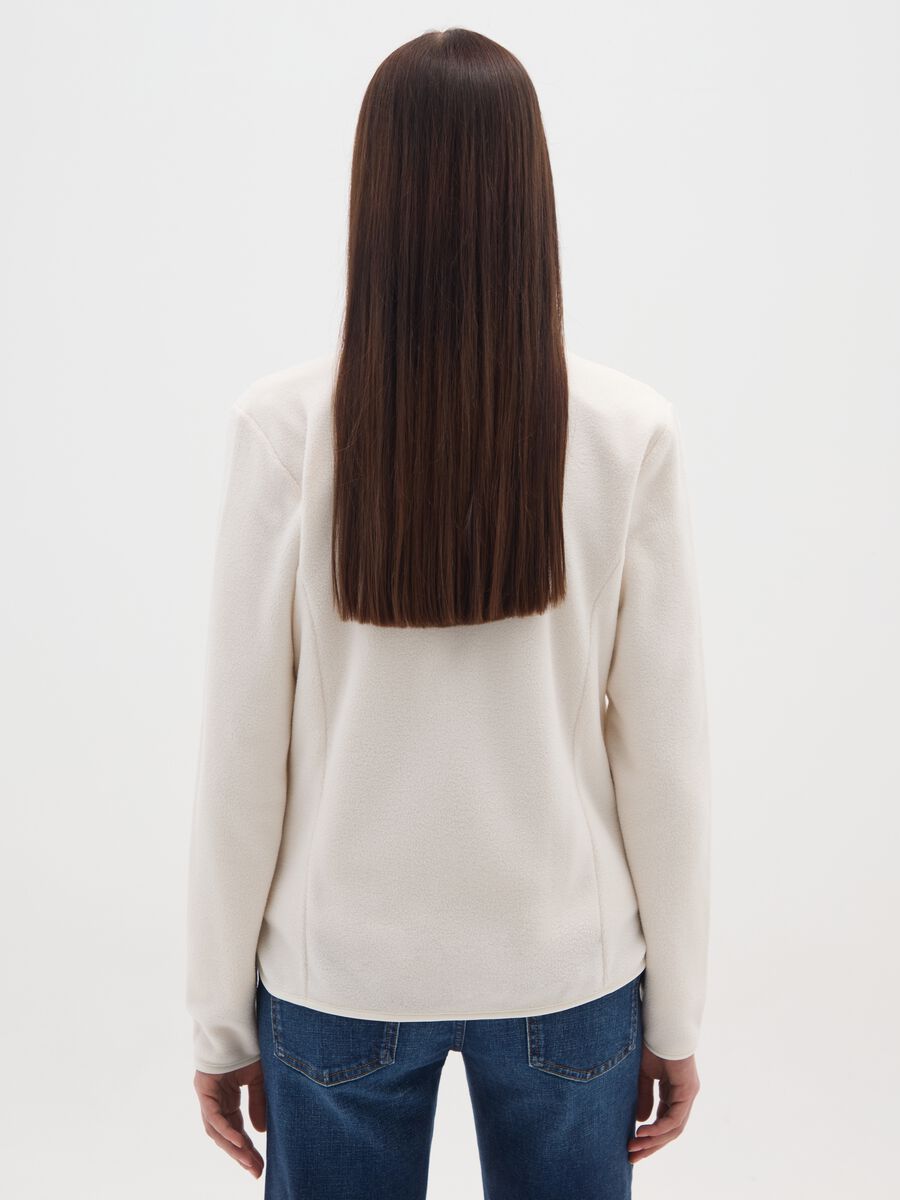White fitted high-neck fleece sweatshirt with zip_2