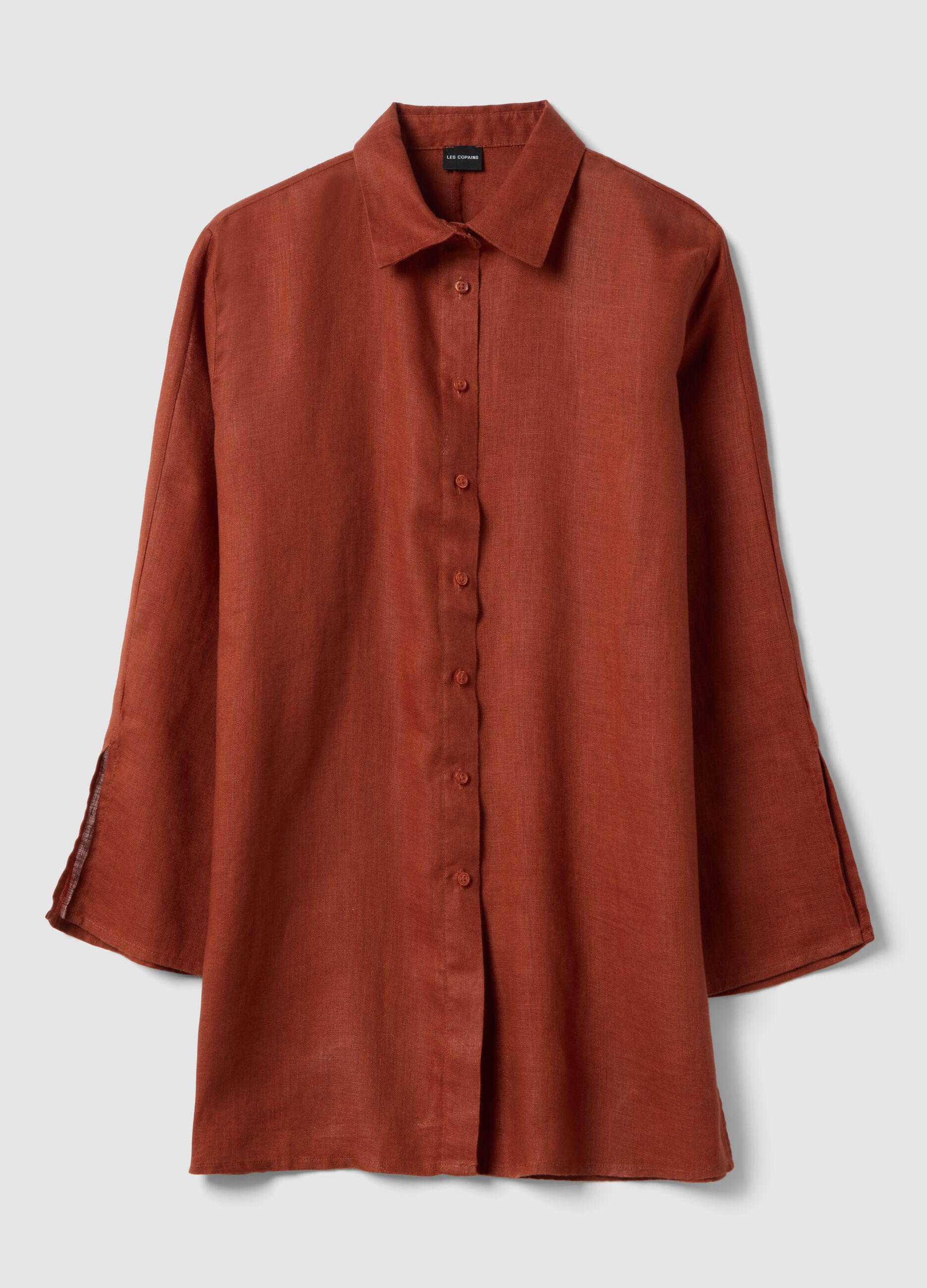 Camicia lunga in puro lino rosso oversize fit