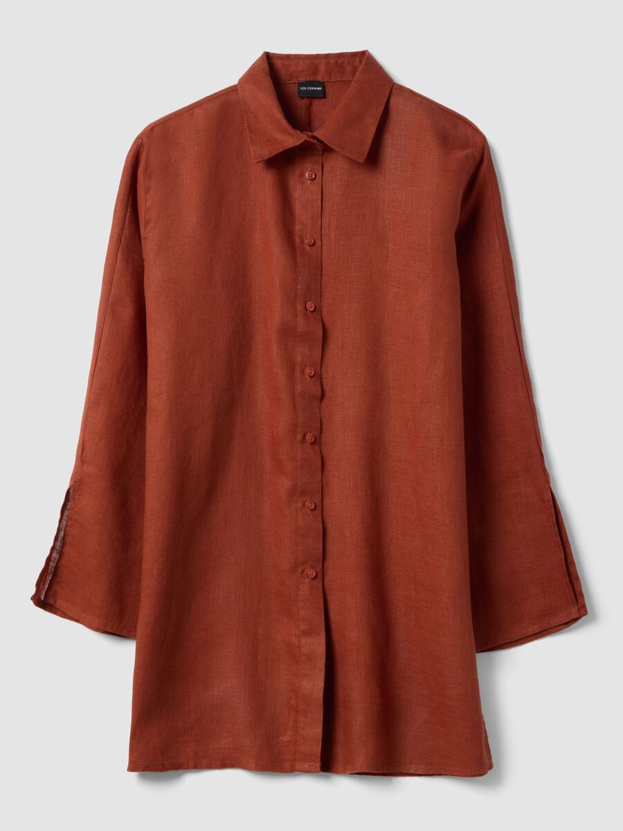 Camicia lunga in puro lino rosso oversize fit_0