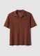 Brown short-sleeve cotton-blend polo shirt_4