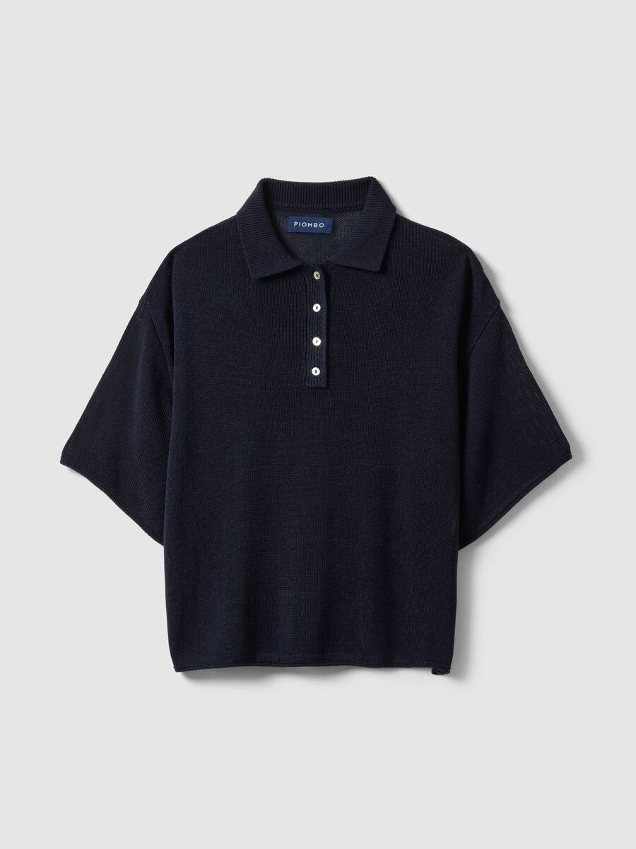 Polo blu regular fit con maniche al gomito_4
