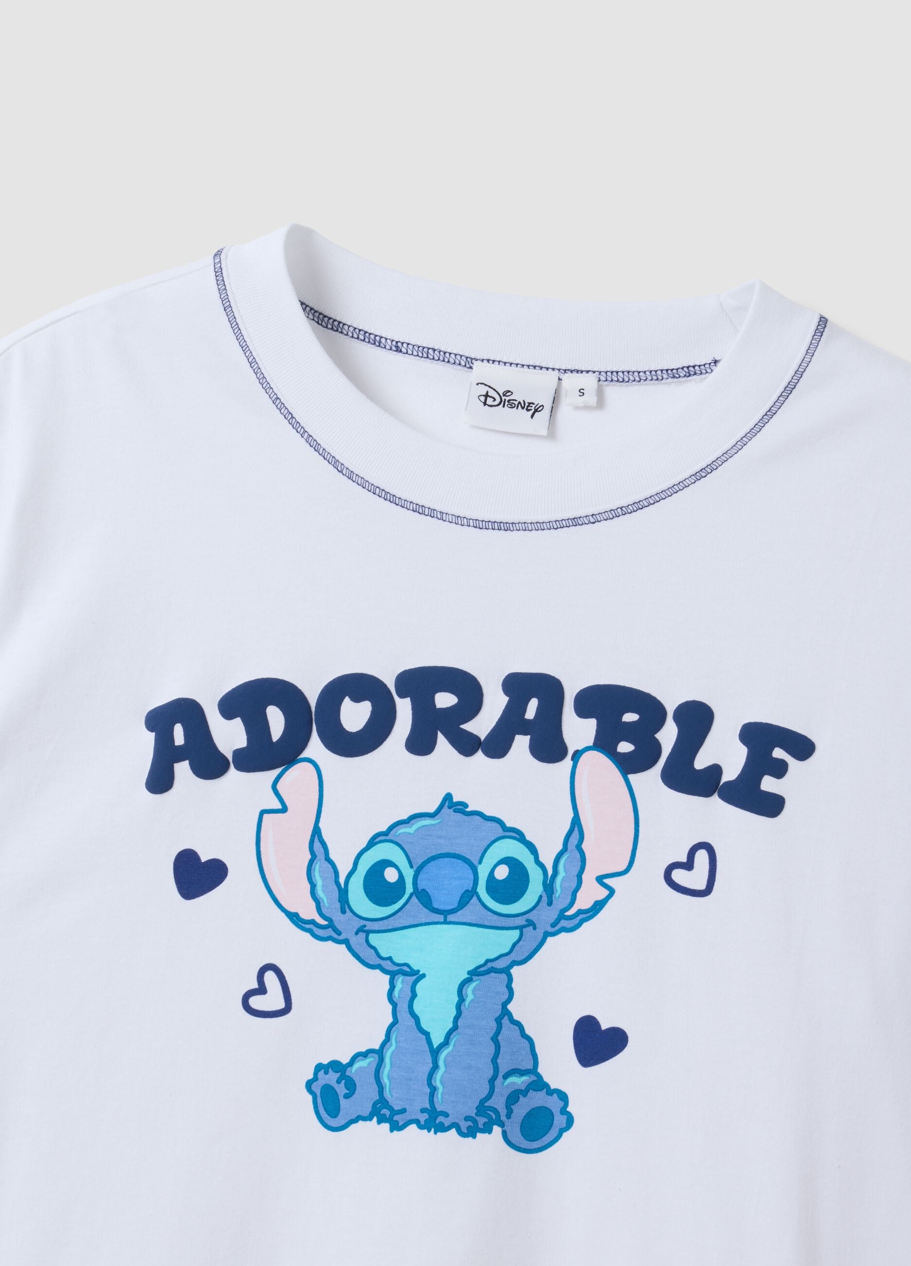 White pure cotton T-shirt with Stitch print, regular fit