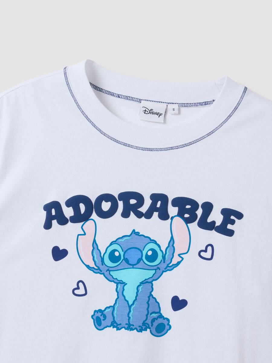 White pure cotton T-shirt with Stitch print, regular fit_5