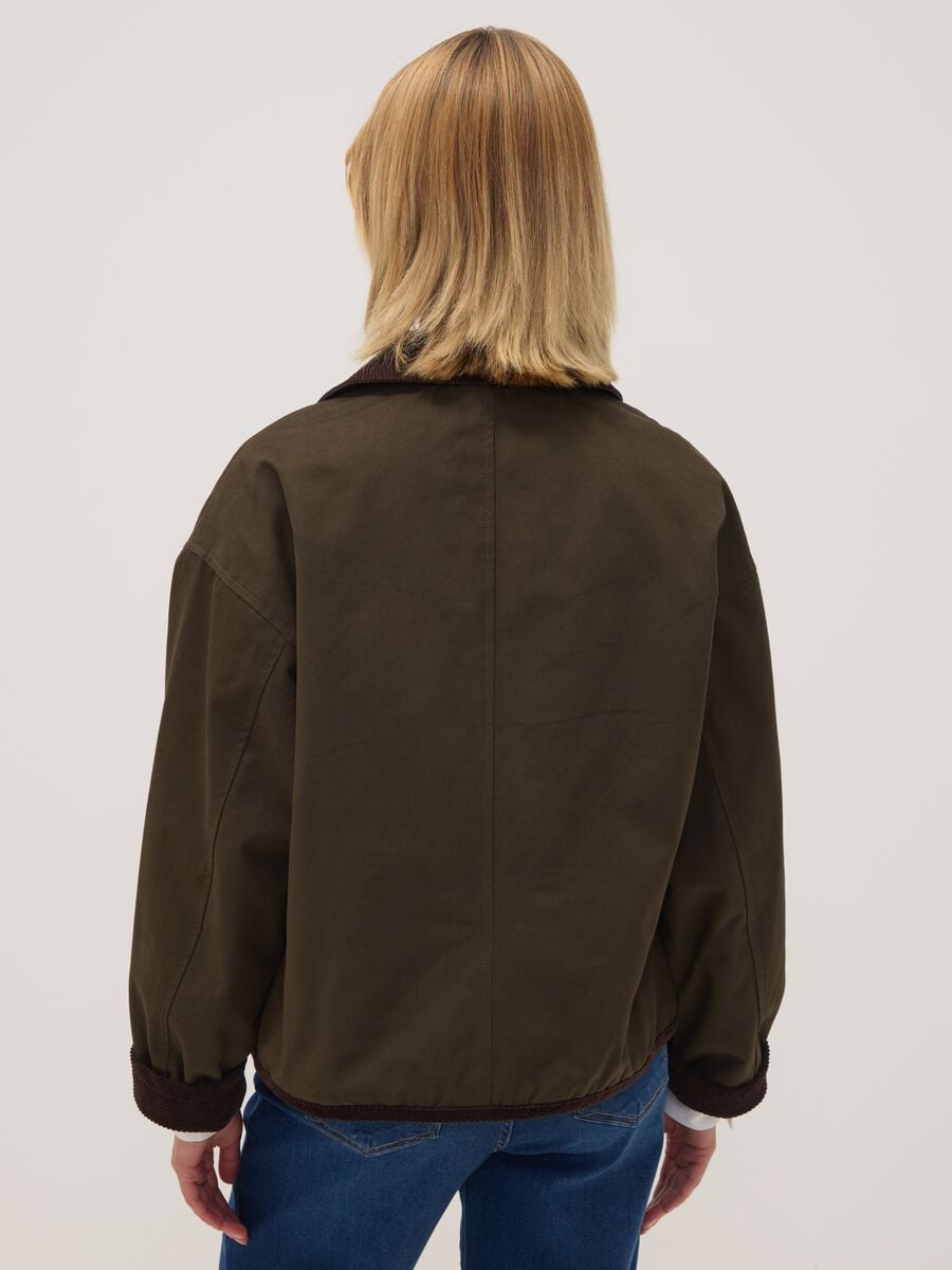 Brown pure cotton jacket with ribbed collar_3