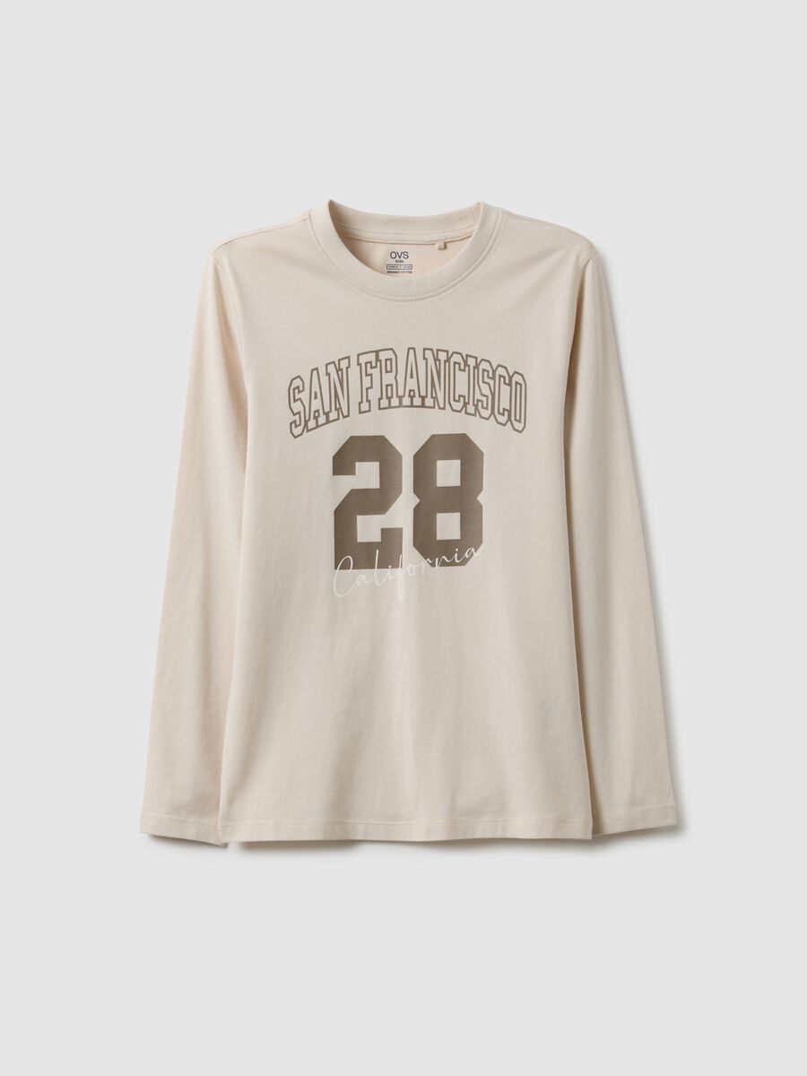 Maglietta beige da ragazzo in puro cotone regular fit con stampa_3