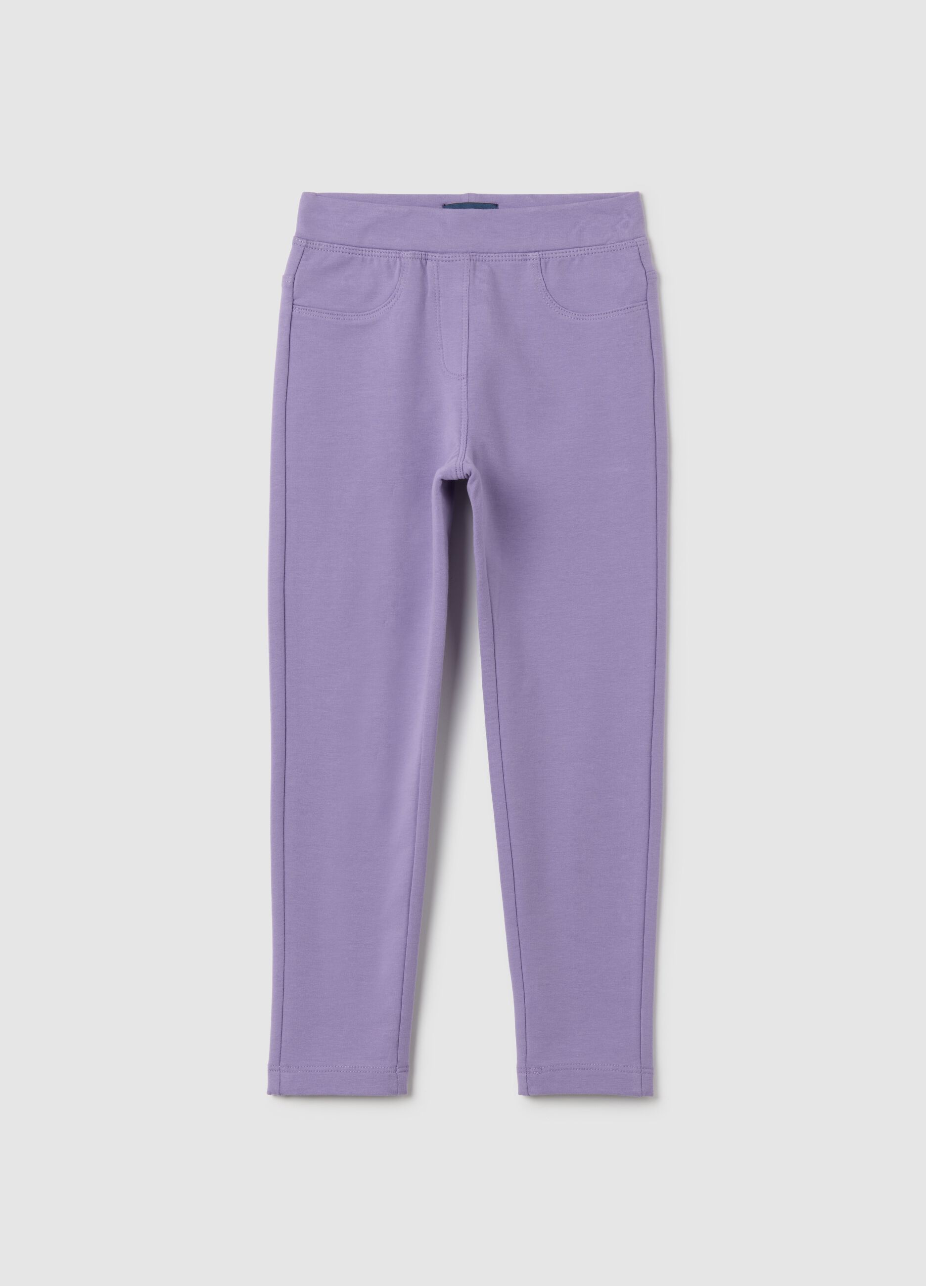Girls' Purple Slim Fit Cotton Leggings