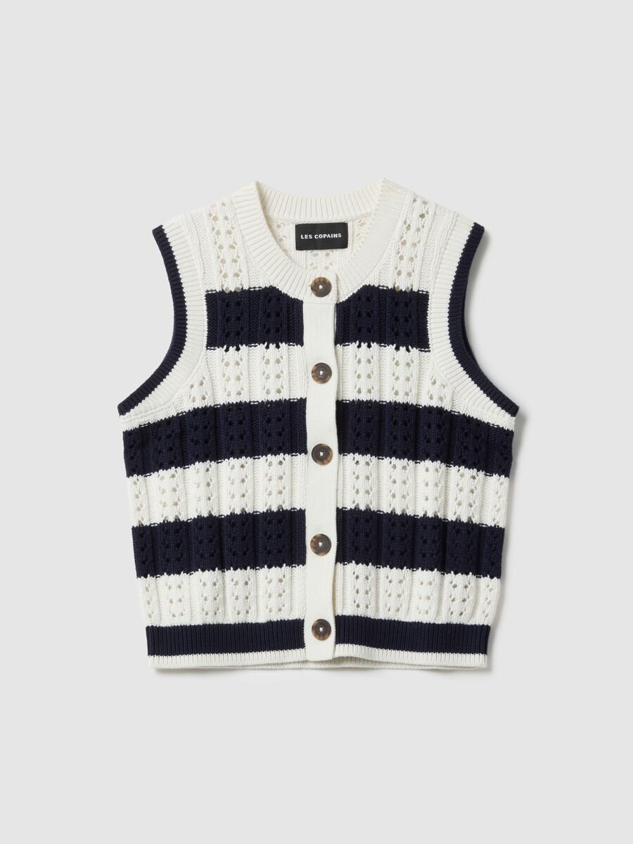 Multicolour striped pure cotton waistcoat regular fit_4