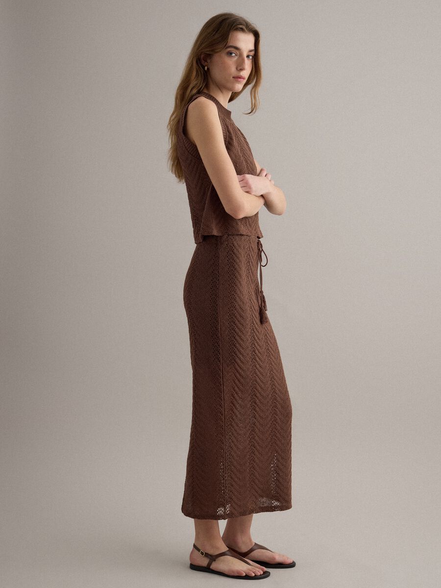 Brown regular-fit gilet with openwork design_0