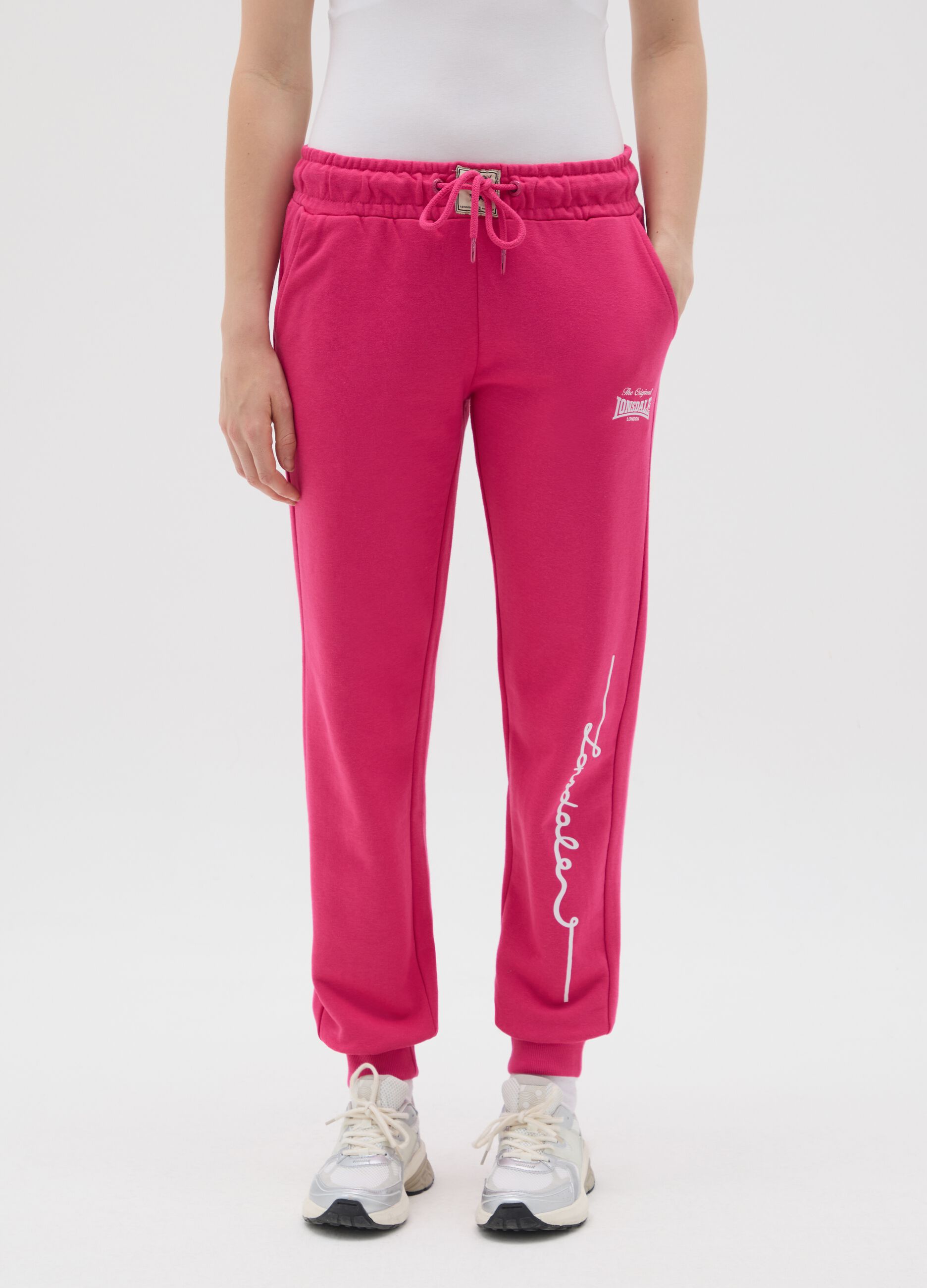 Women's pink cotton blend regular fit trousers Lonsdale