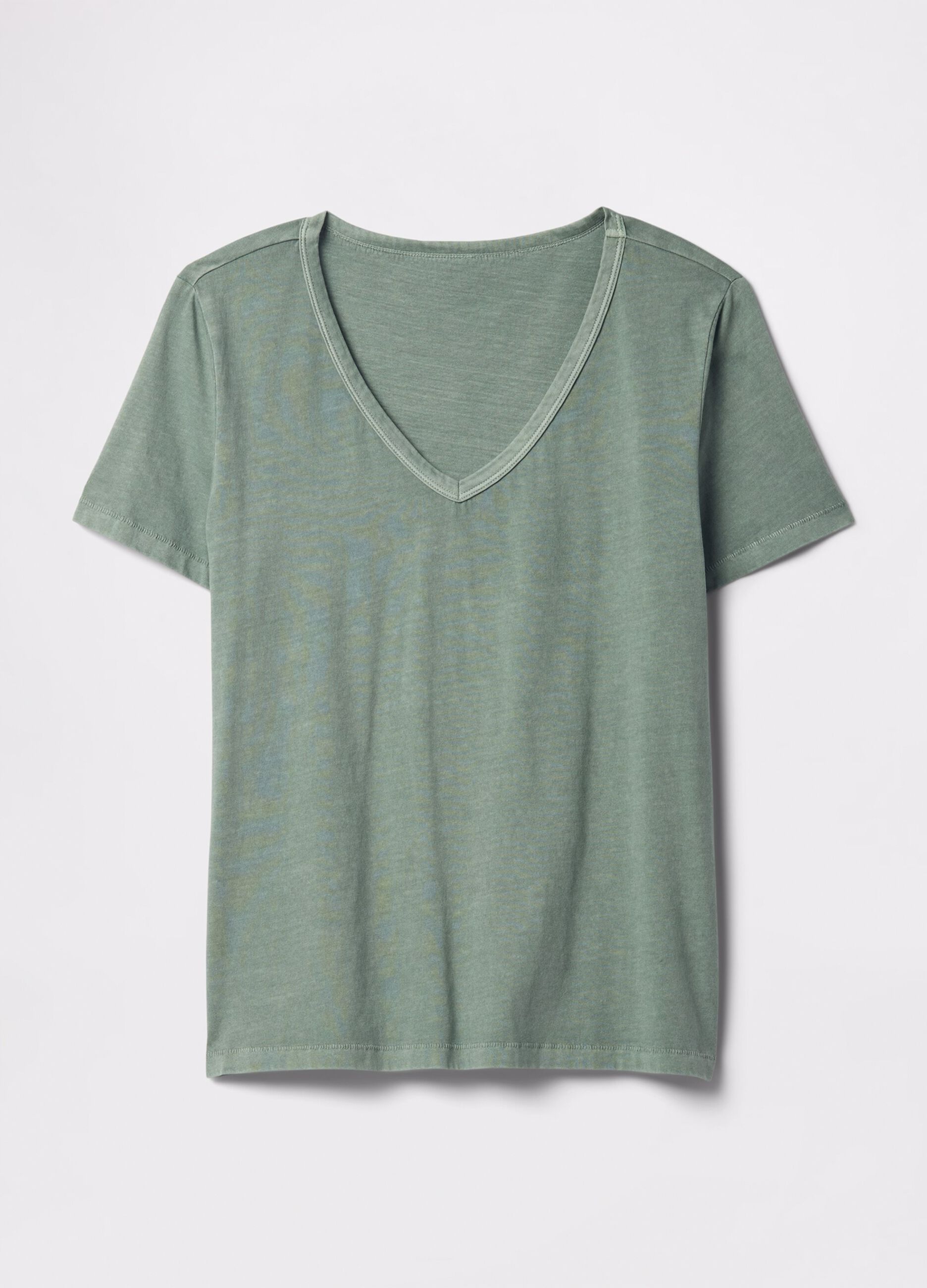 Green V-neck T-shirt in cotton