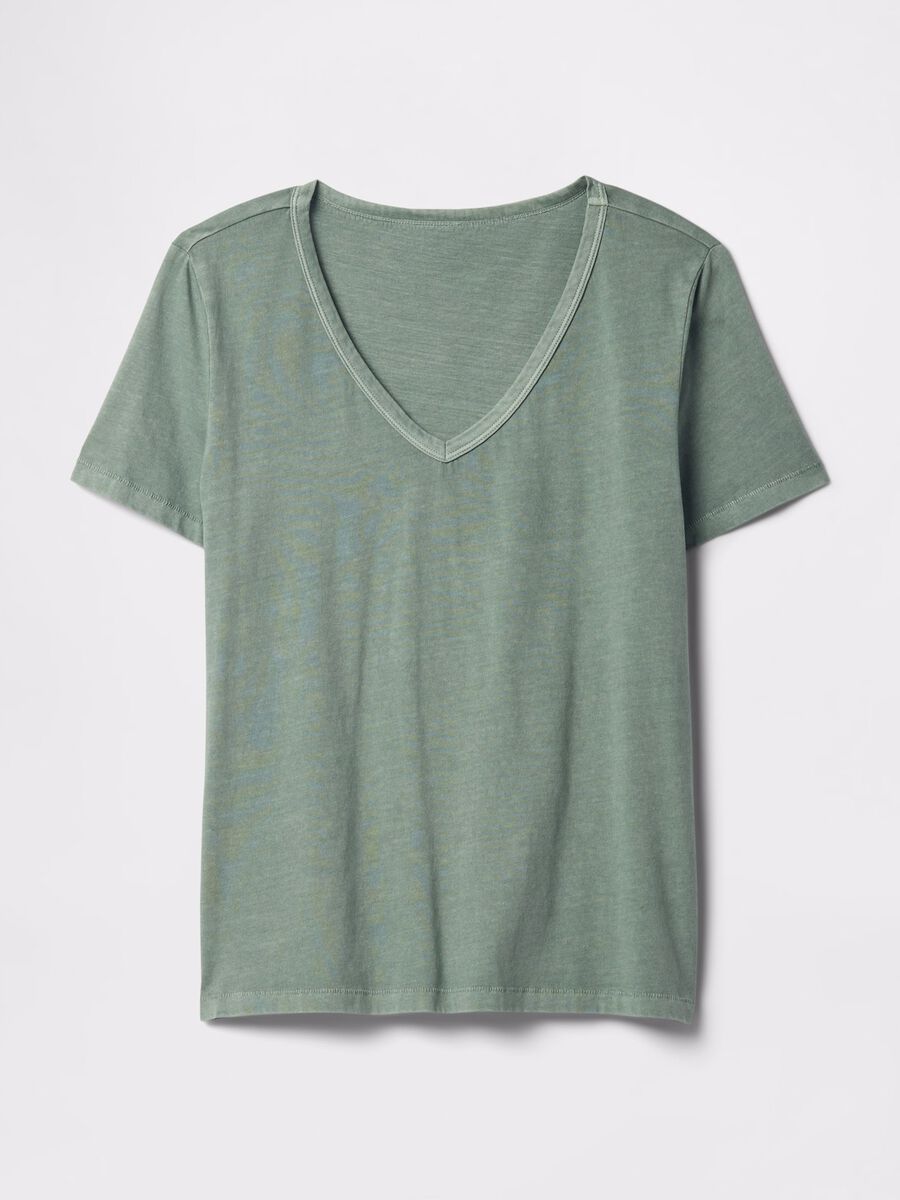 Green V-neck T-shirt in cotton_3