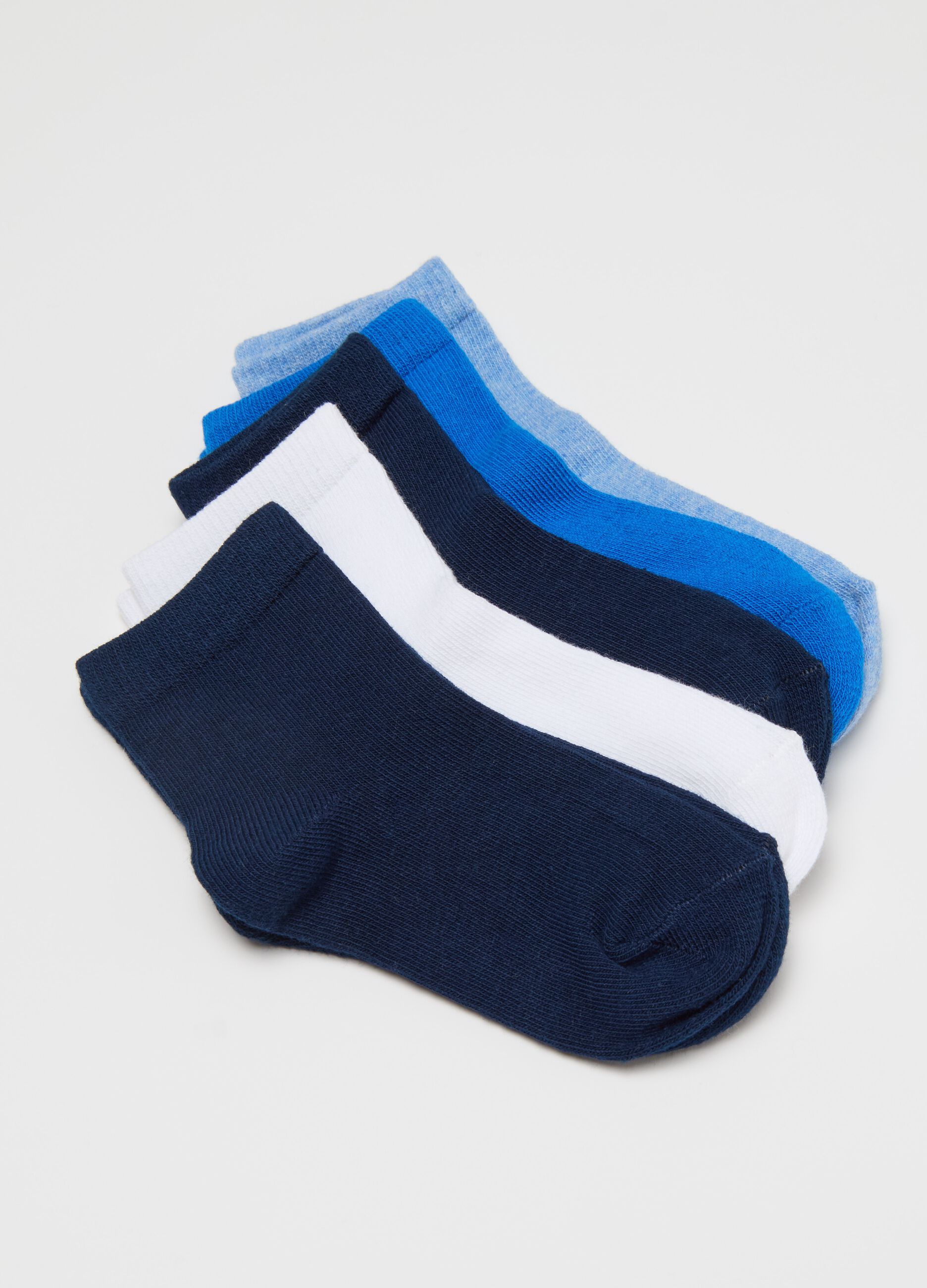 Five-pair pack short socks in stretch cotton