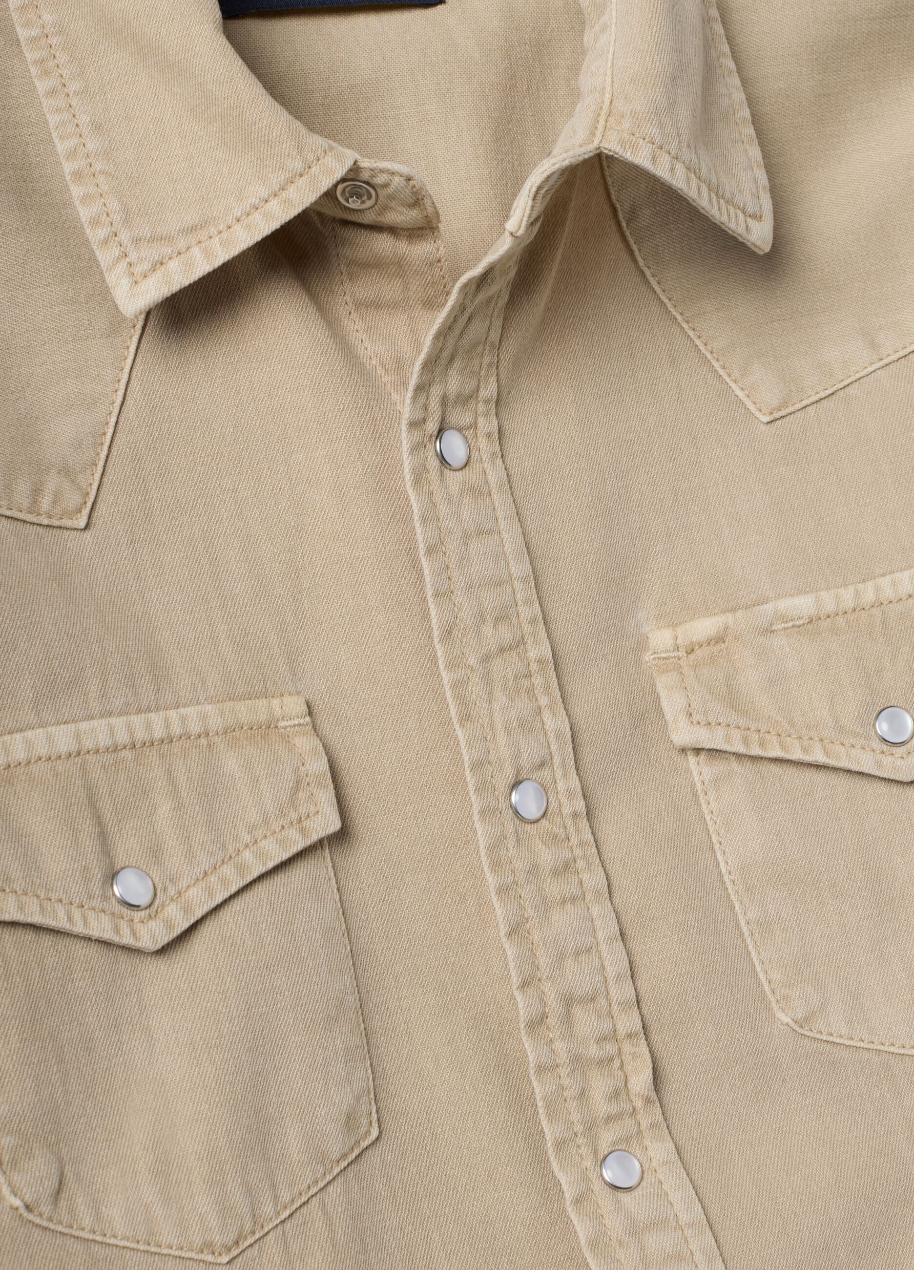 Beige pure cotton shirt with snap buttons, regular fit