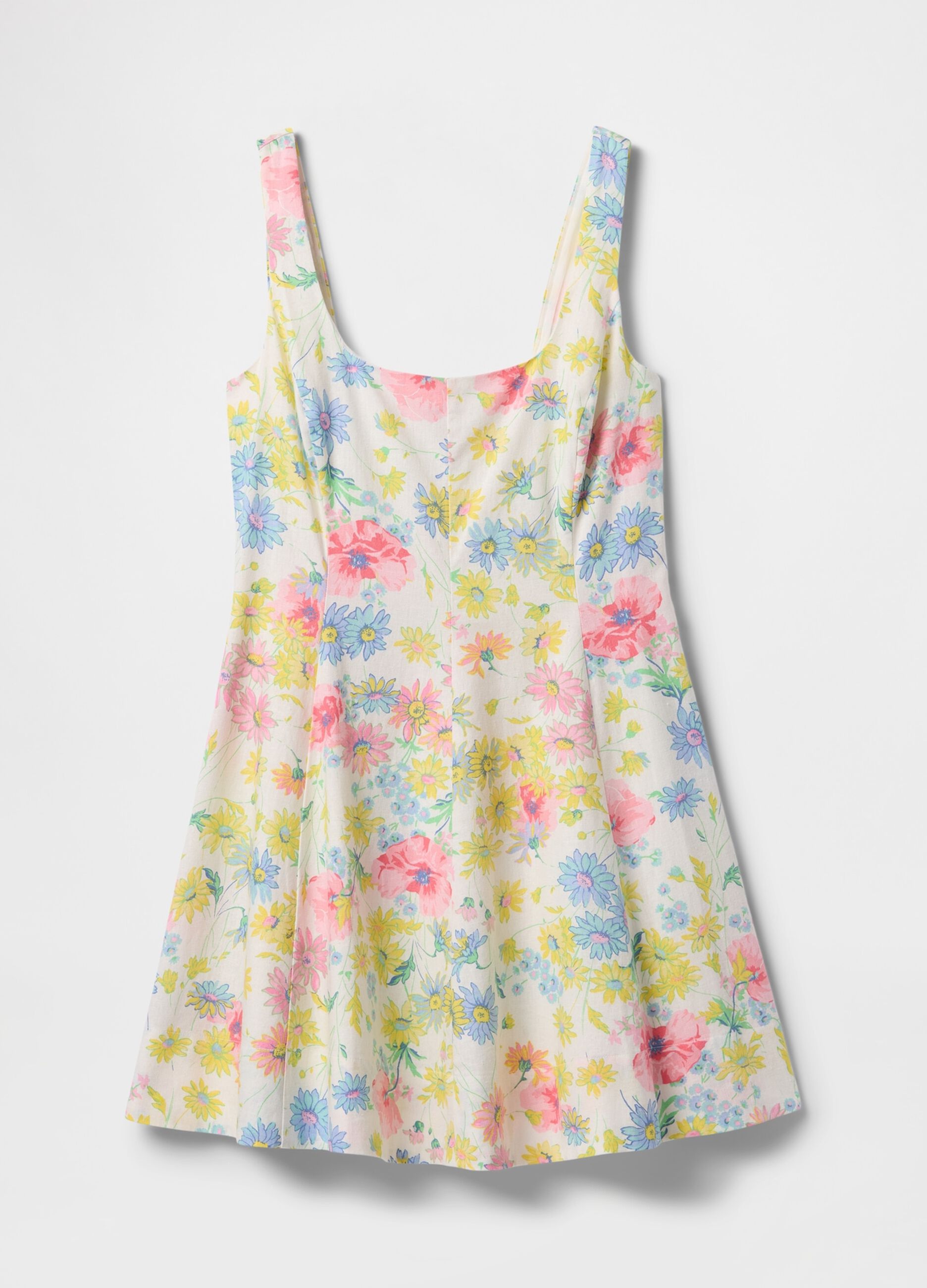 Vestito corto a fiori multicolor in lino e viscosa