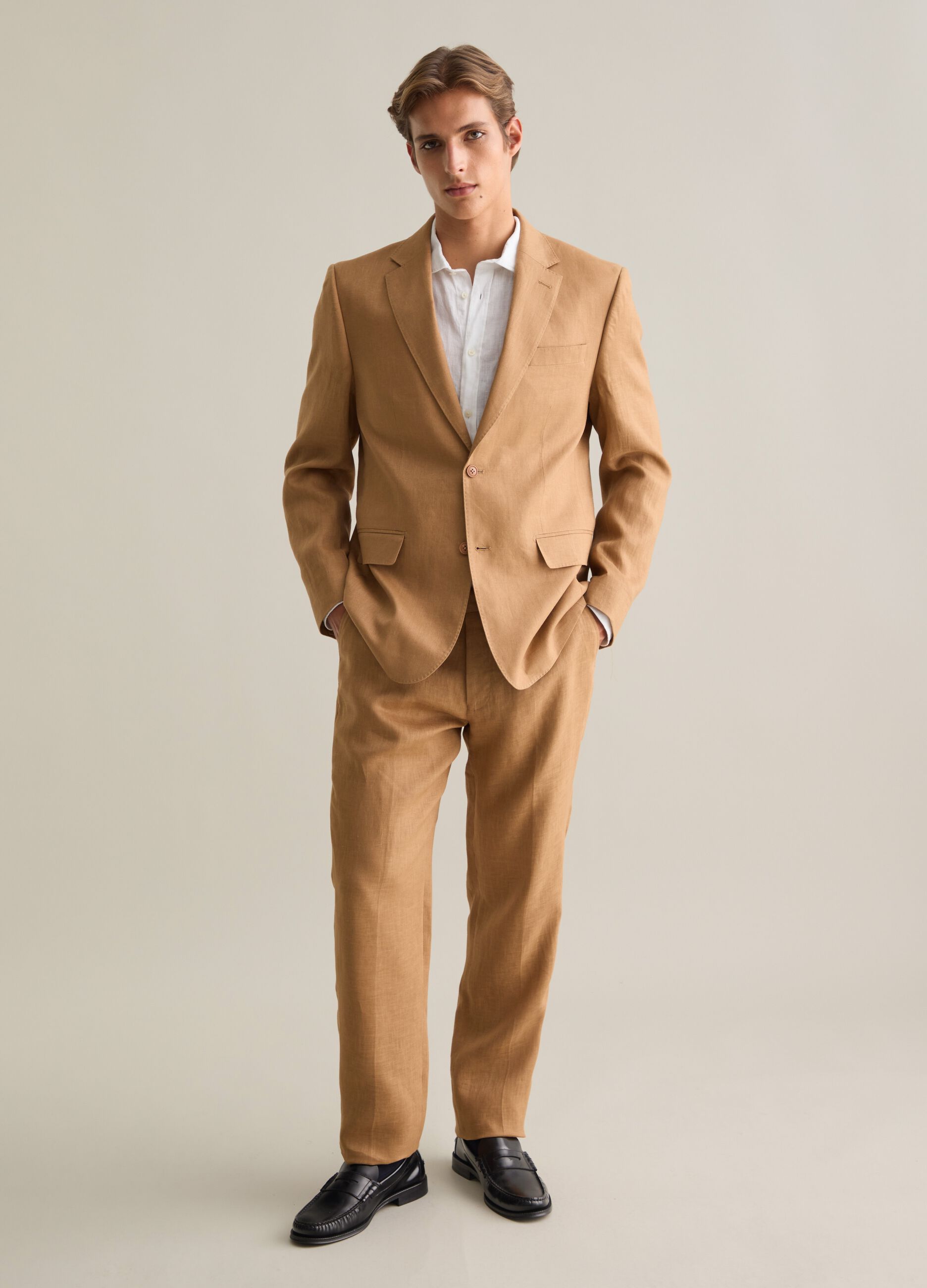 Men's brown linen slim fit trousers