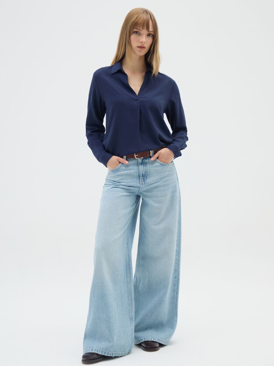 Long Sleeve Blue Viscose Shirt_1