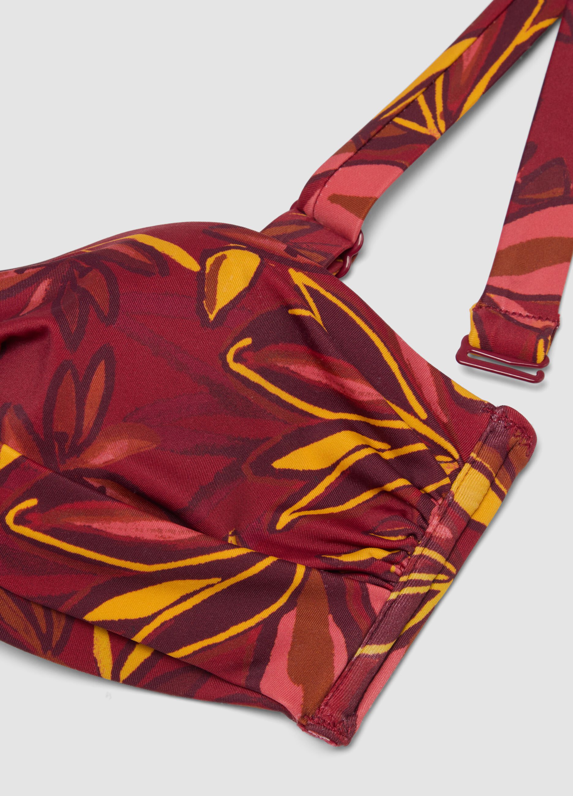 Multicolour stretchy balconette bikini top with floral print