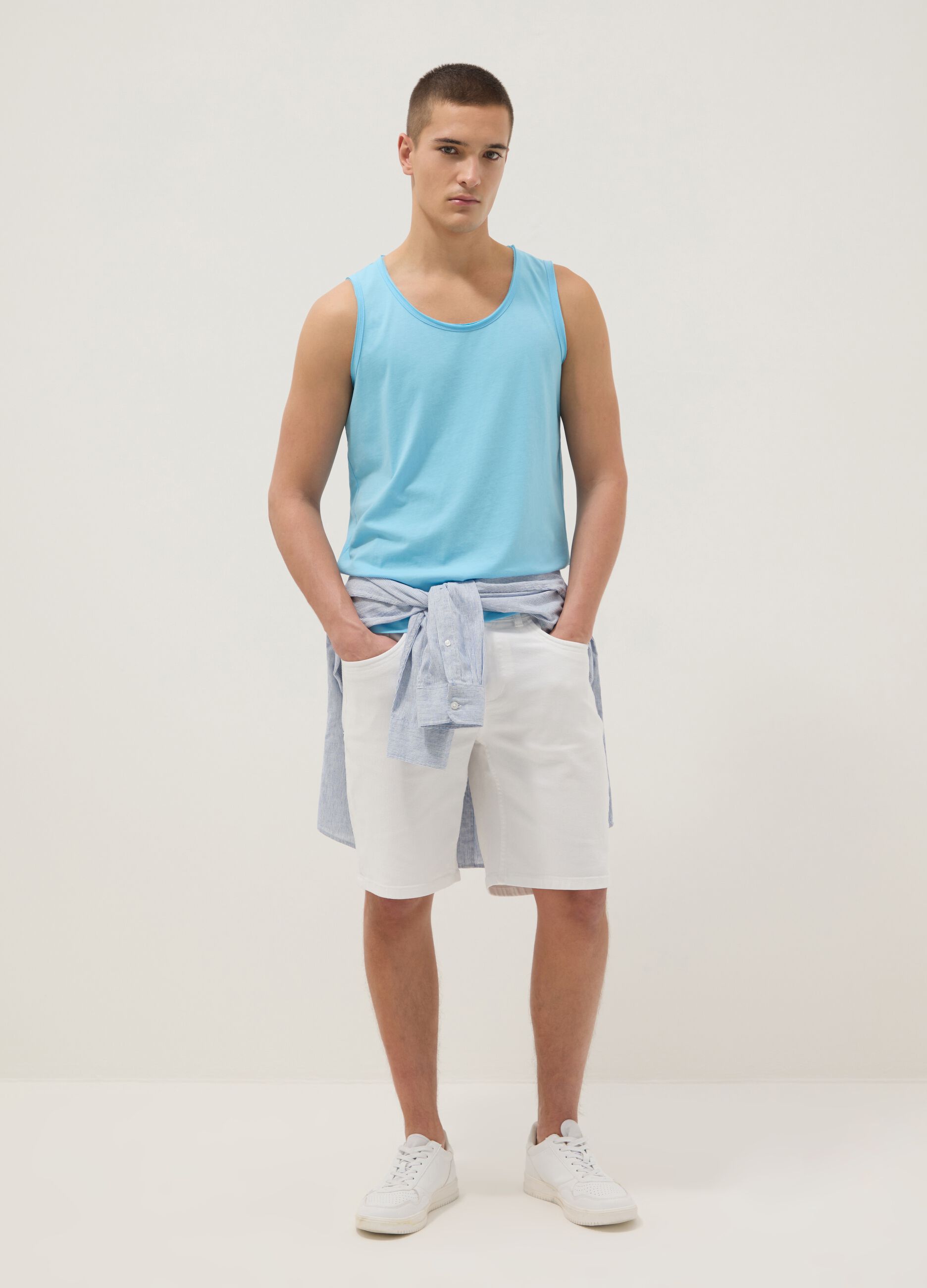 Light Blue Pure Cotton Vest Top