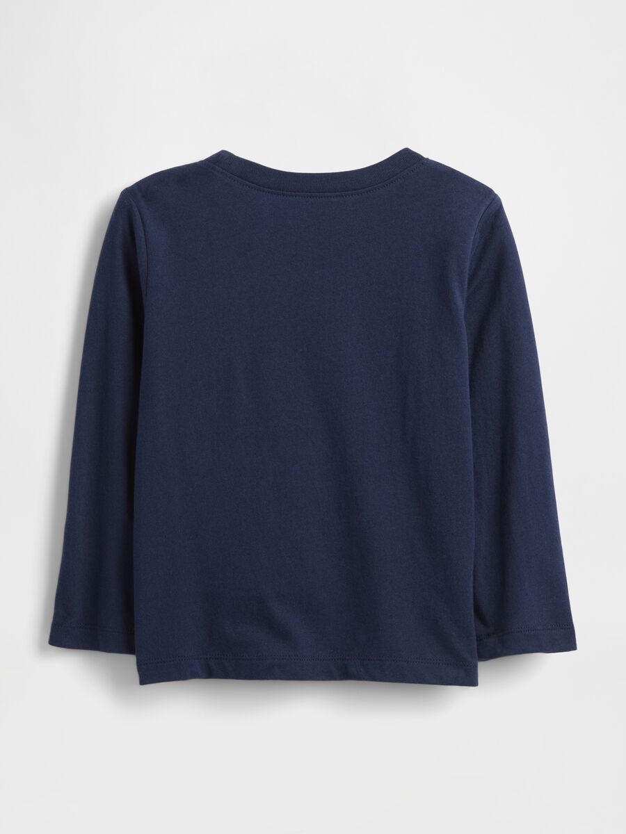 T-shirt blu a maniche lunghe in cotone_1