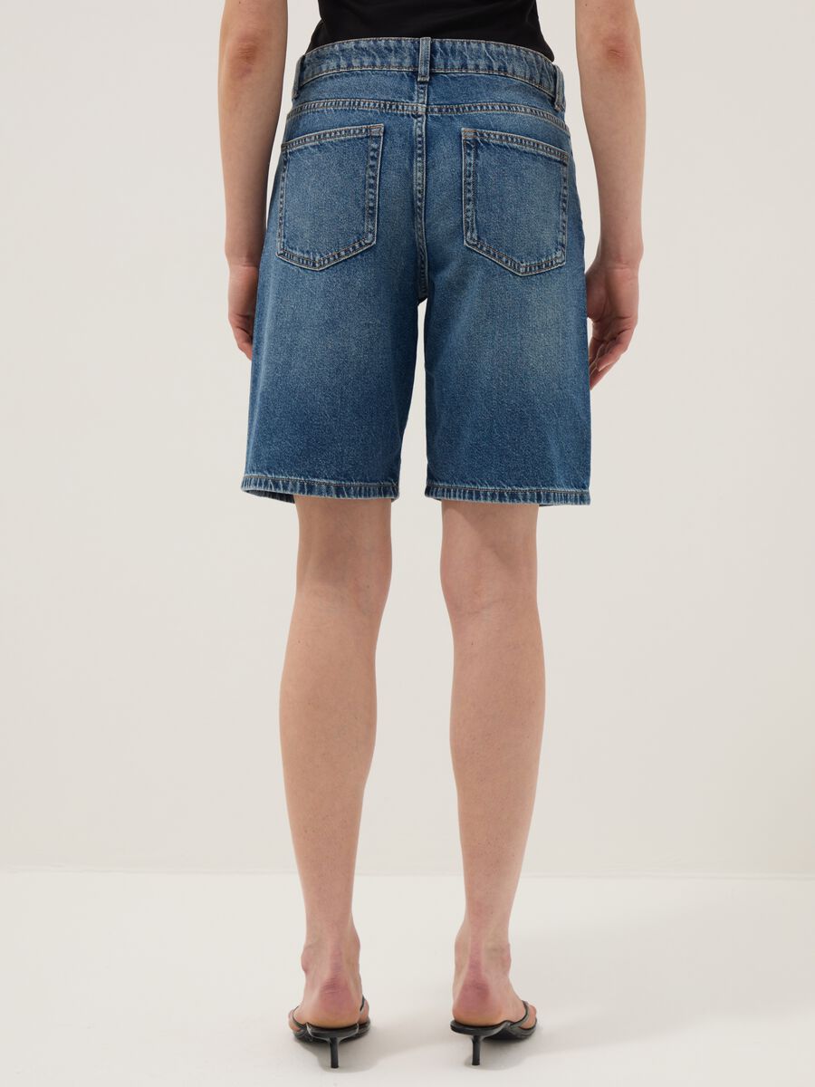 Dark blue denim pure cotton wide-leg shorts_2