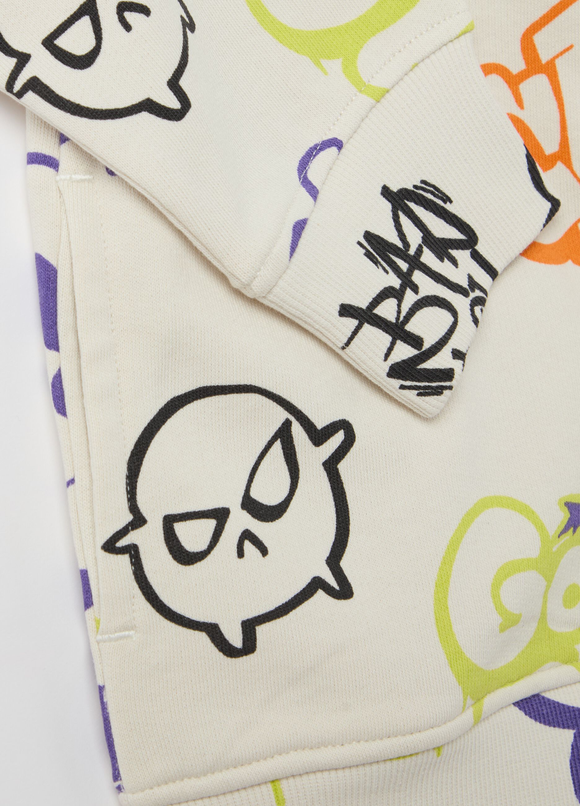 Full-zip sweatshirt with hood and graffiti-style monsters print