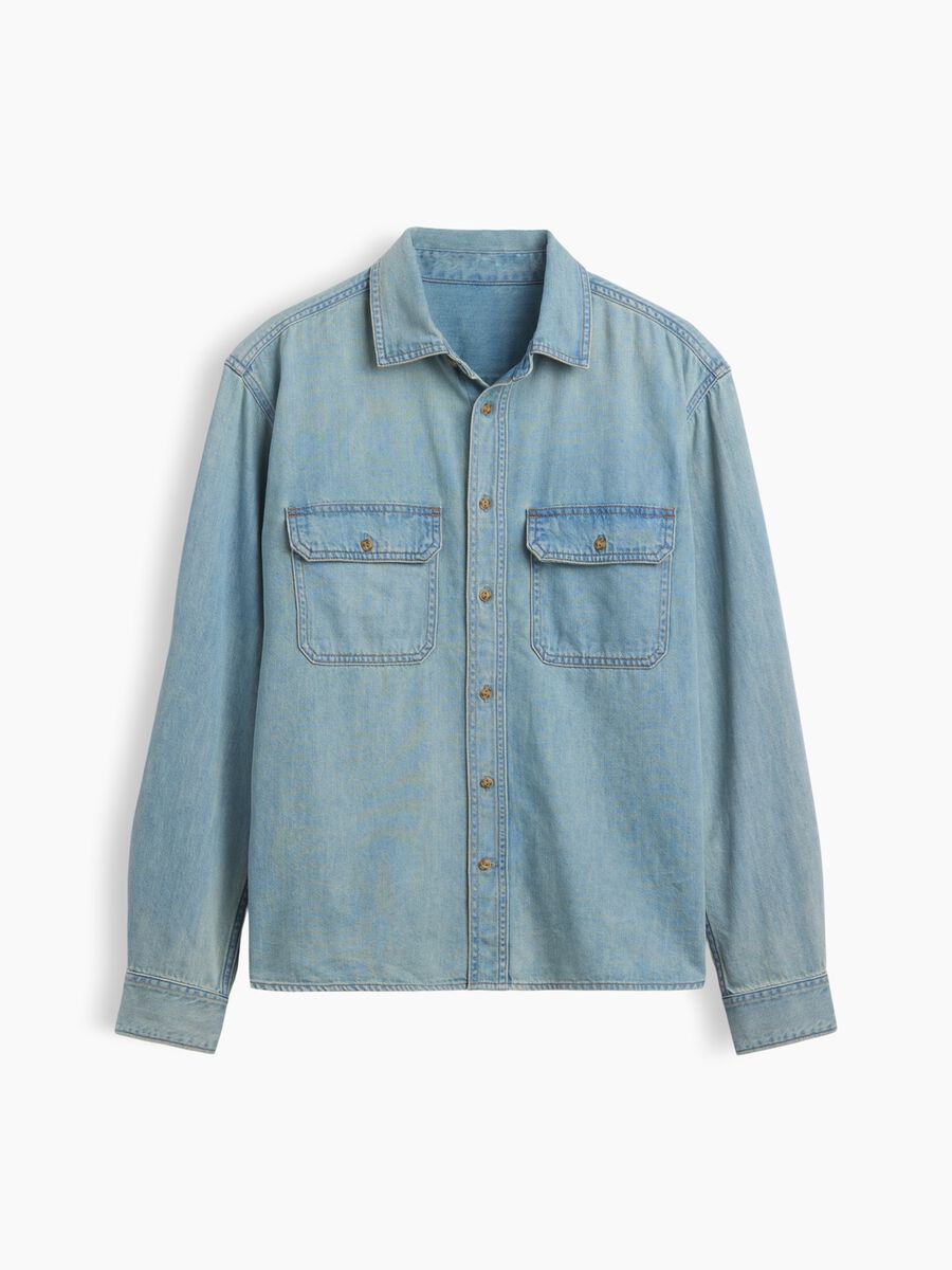 Camicia denim in misto cotone e lyocell con due tasche_3