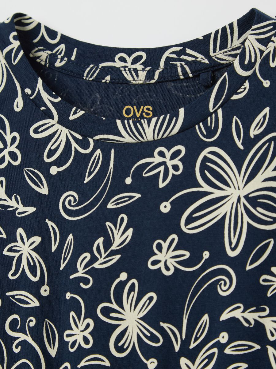Blue sleeveless dress with floral motifs_2
