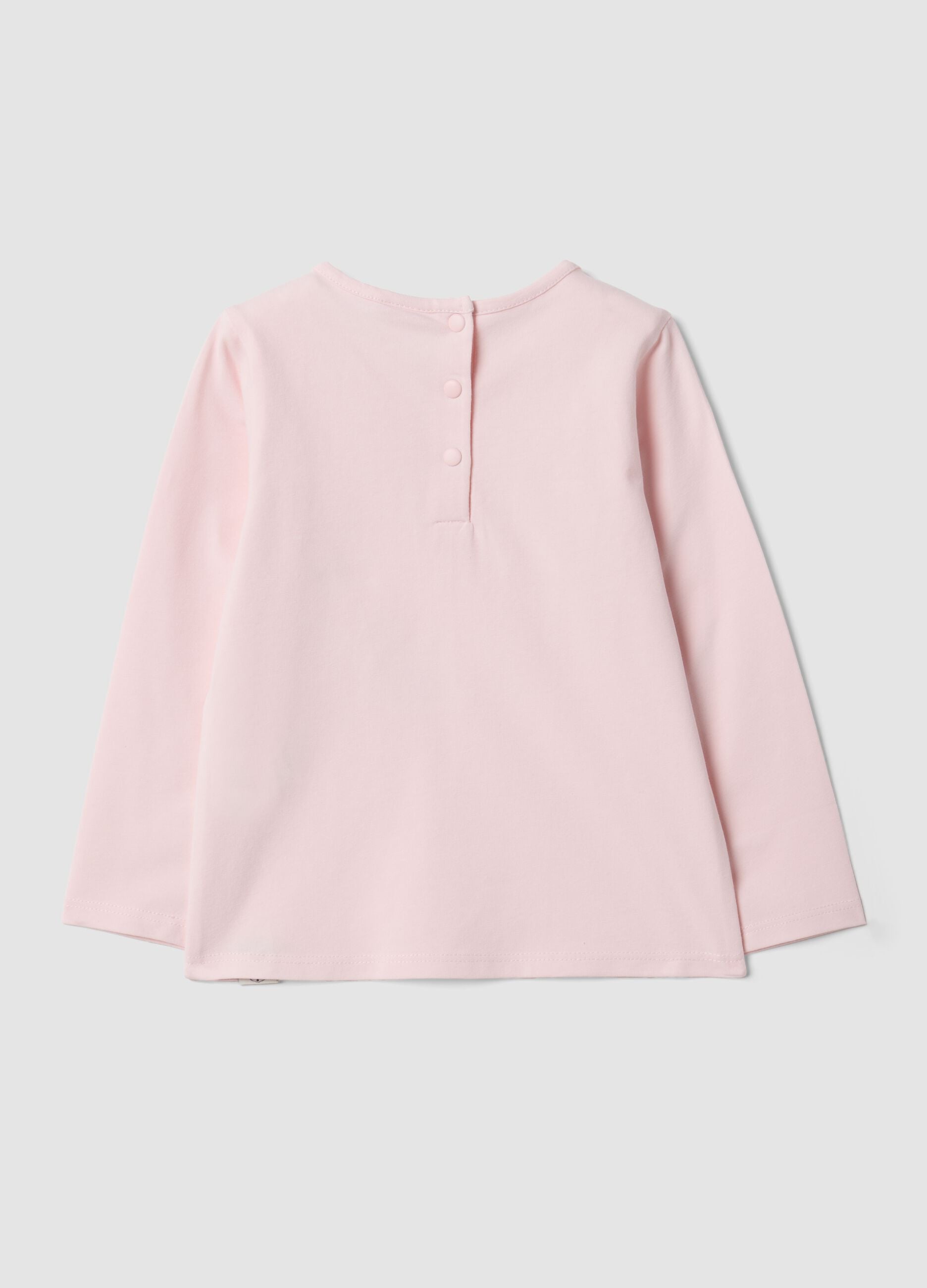 Maglietta rosa in cotone organico elasticizzato con stampe Minnie per bimba