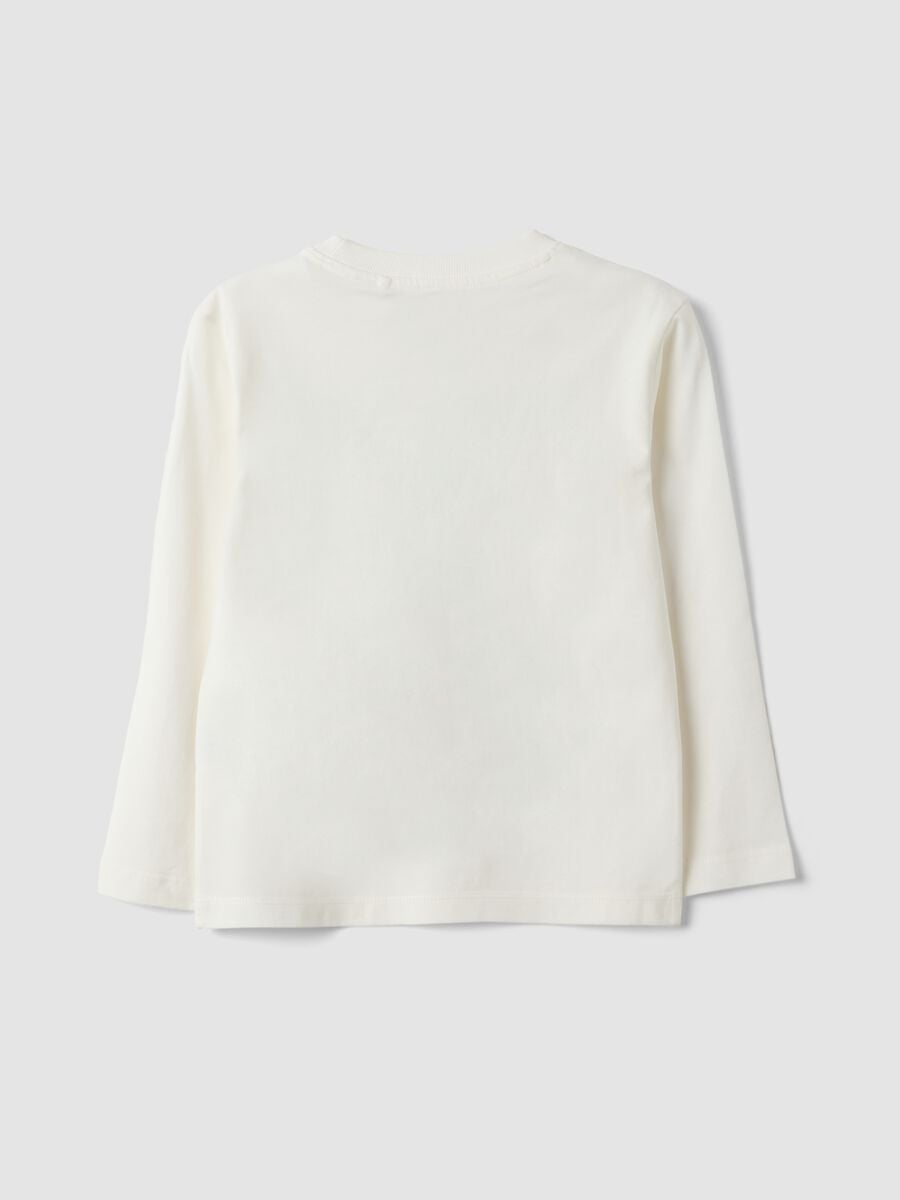 T-shirt bianca in misto cotone e viscosa con stampa college per bambino_1