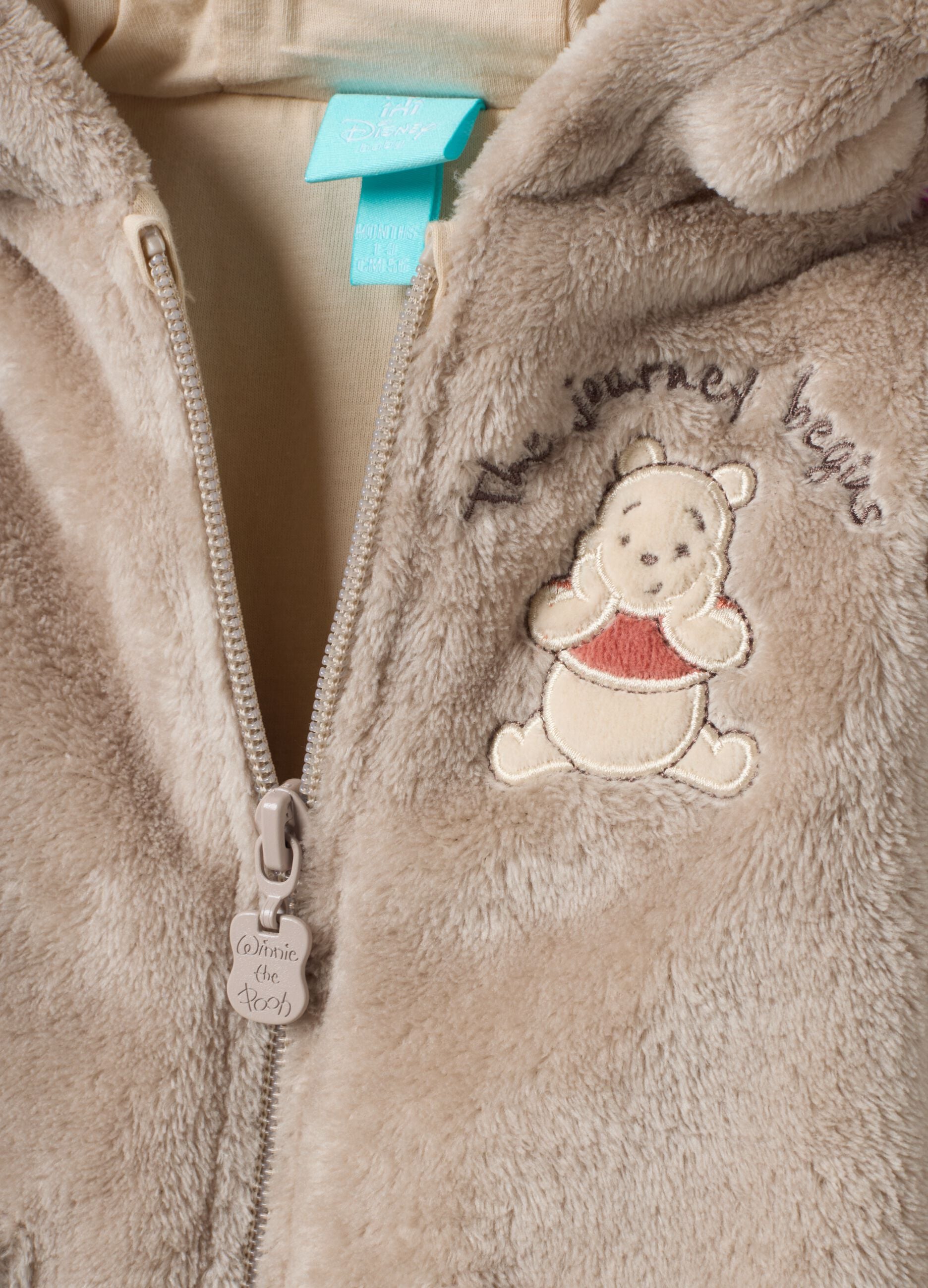 Grey hooded baby romper with Winnie the Pooh embroidery