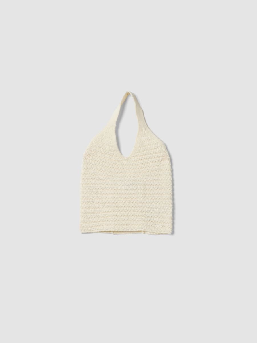 White cotton-blend knitted top_0