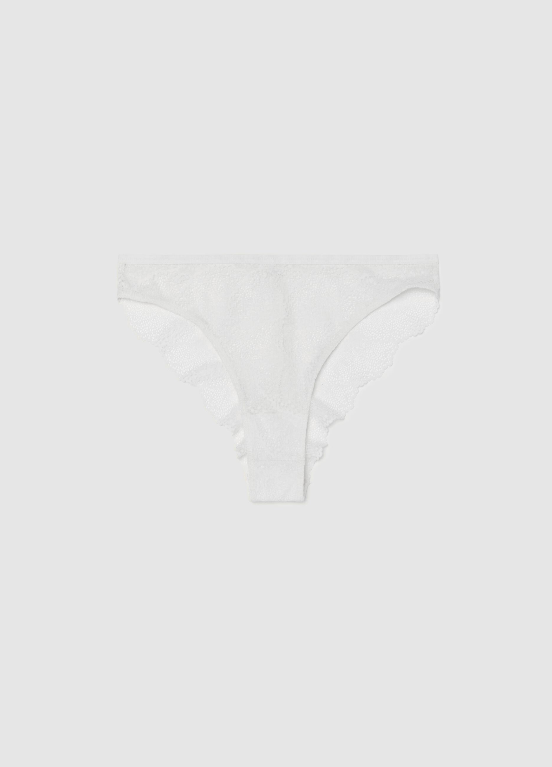 Lace thong with openwork design