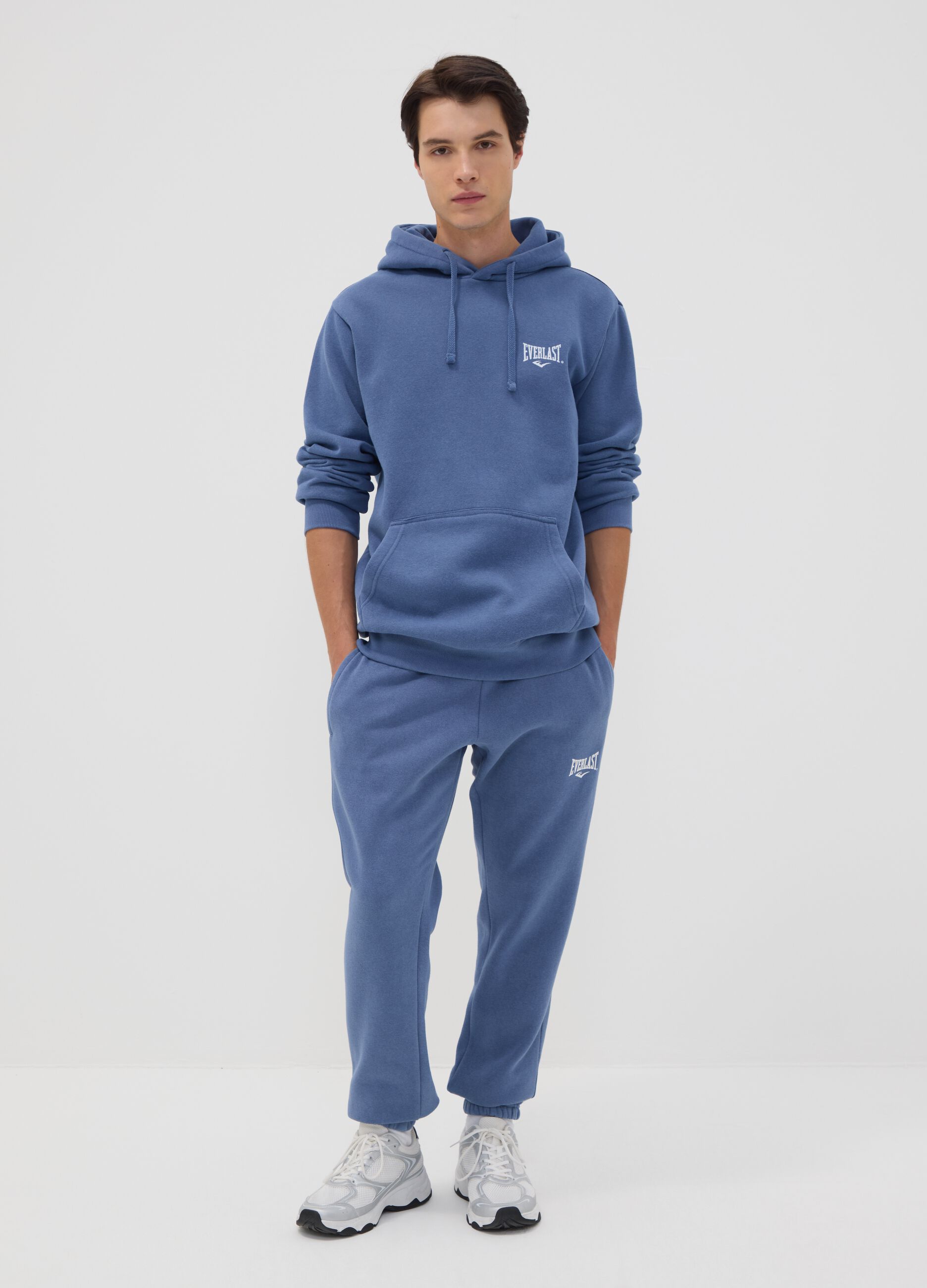 Blue cotton-blend joggers with logo