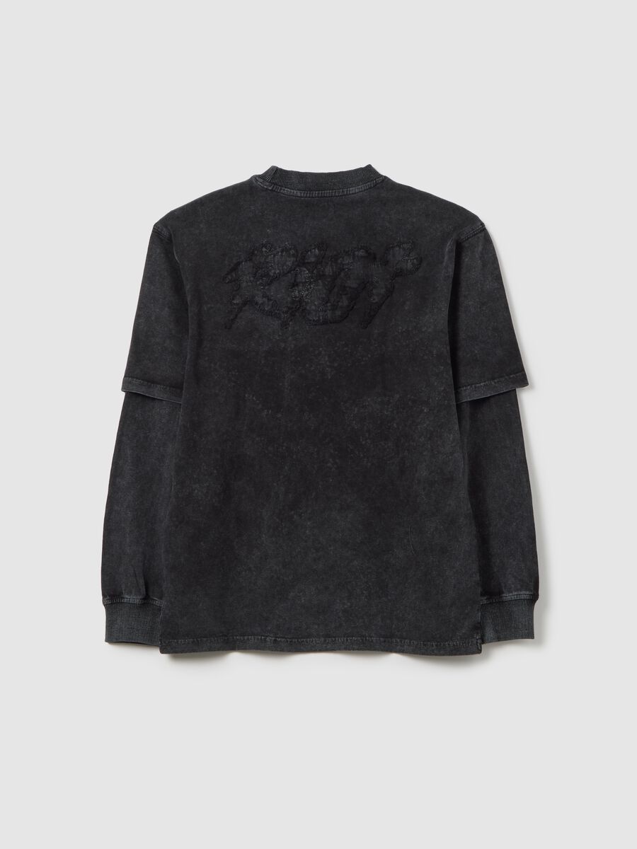 T-shirt nera a maniche lunghe da ragazzo in puro cotone _1