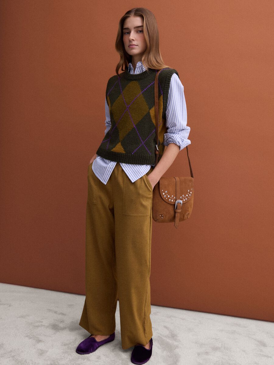 Beige stretch-viscose straight-fit trousers_0