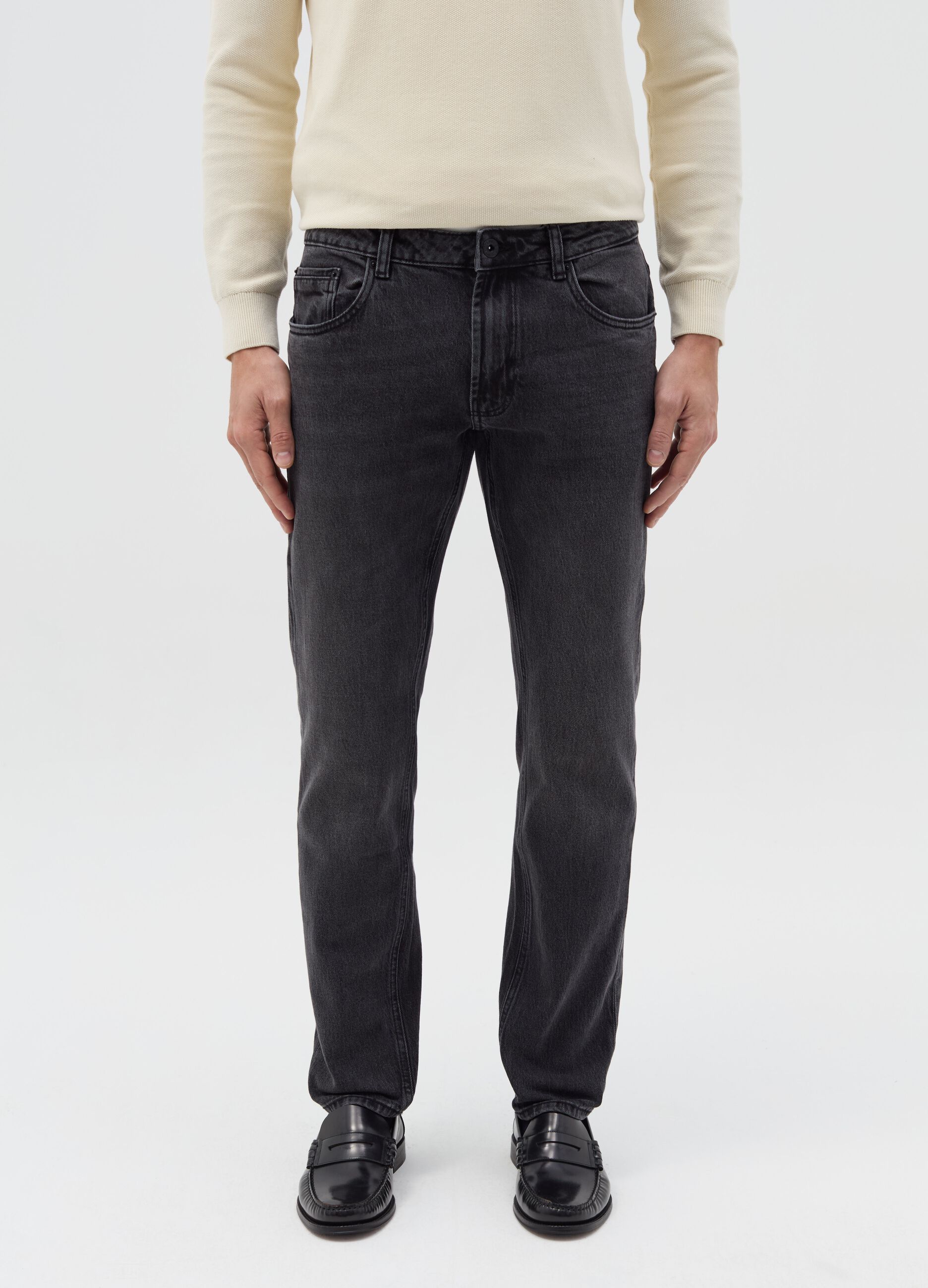 Slim-fit acid-wash jeans