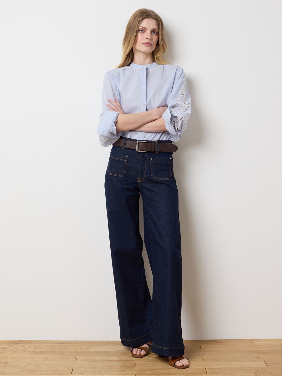 Women's regular fit light blue pure cotton shirt with embroidery_2