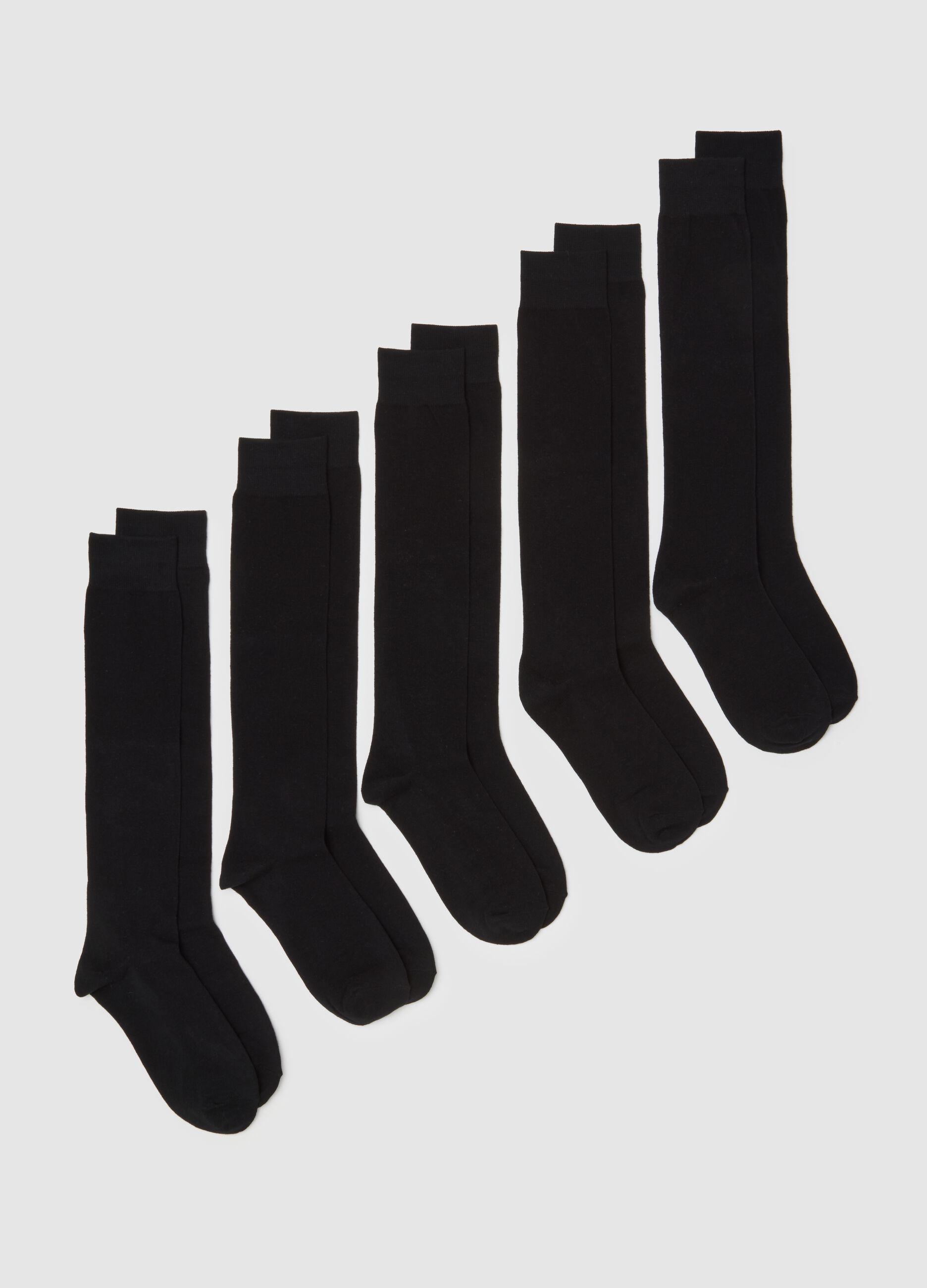 Black Stretch Cotton Long Socks Multipack Set