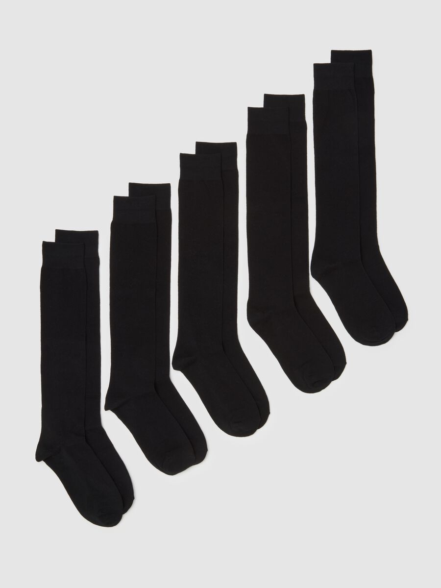 Black Stretch Cotton Long Socks Multipack Set_0